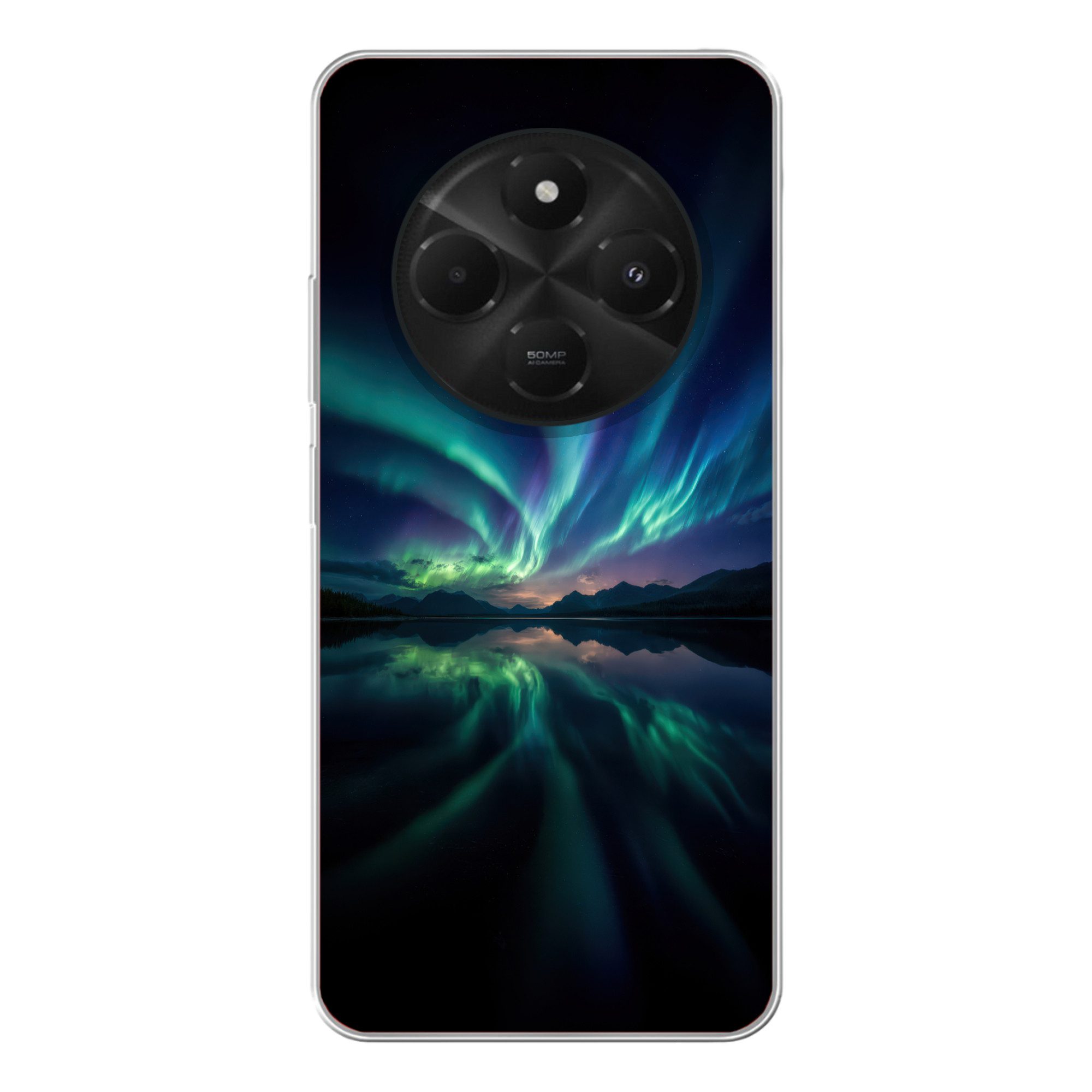MuchoWow Handyhülle für Xiaomi Poco C75 5G Nordlichter - Farbenfroh - Bergsee, Phone Case, Silikon, Schutzhülle Dünn