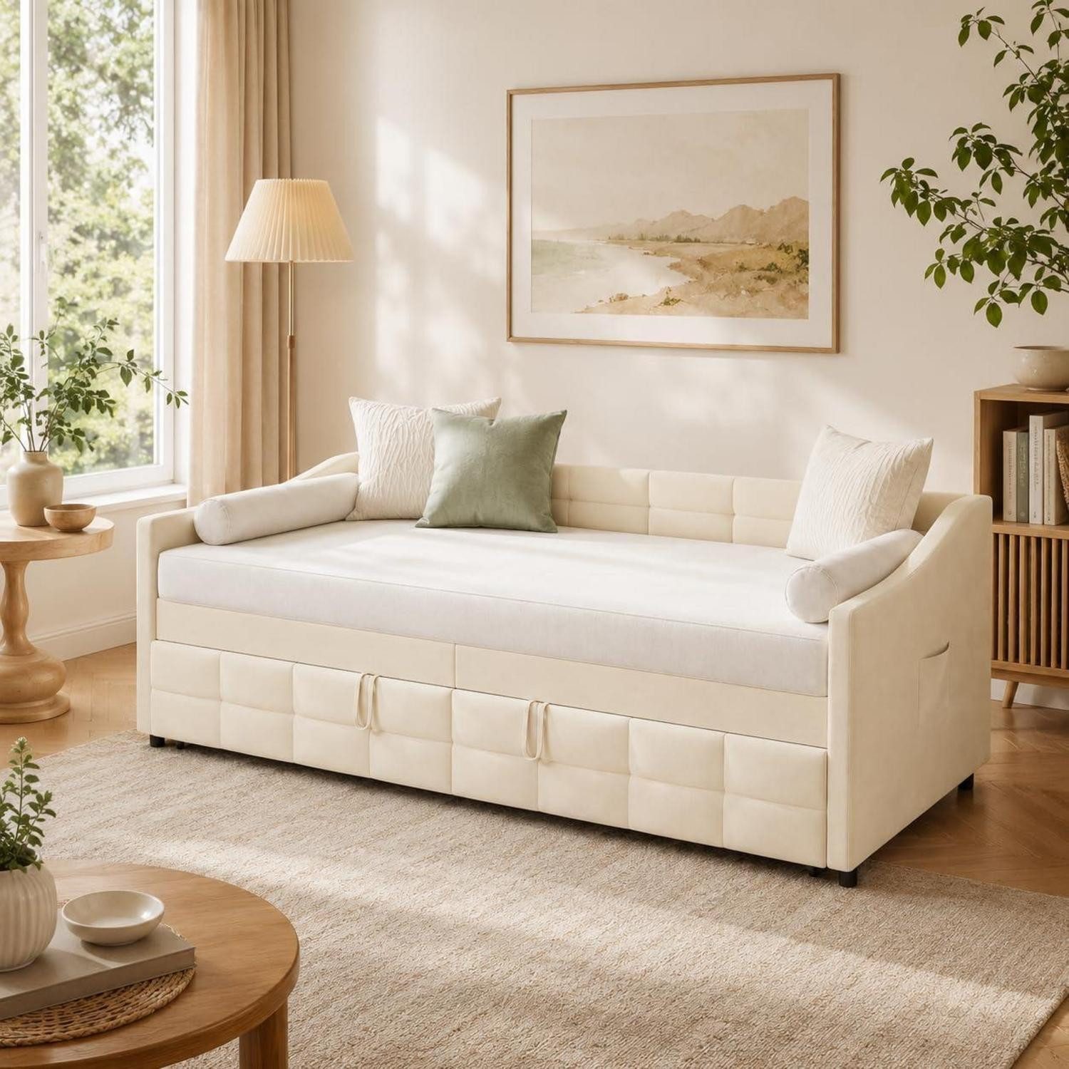 LuxusKollektion Schlafsofa Schlafsofa 90x200 beige, 1 Teile