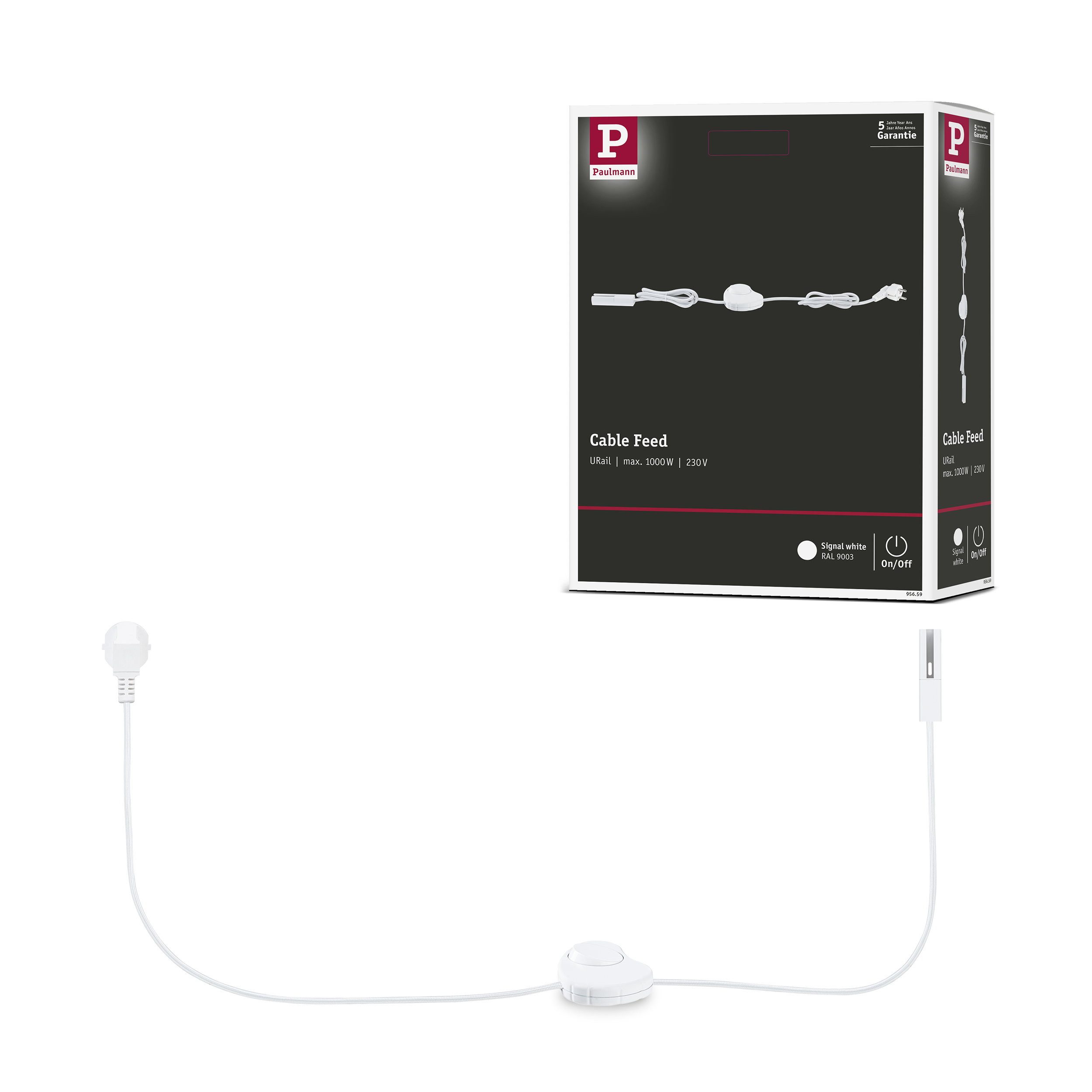Paulmann URail Einspeisung Kabel mit Schalter 2,4m max. 1000W Signalweiß Lampen-Verbindungskabel, (0.024 cm)