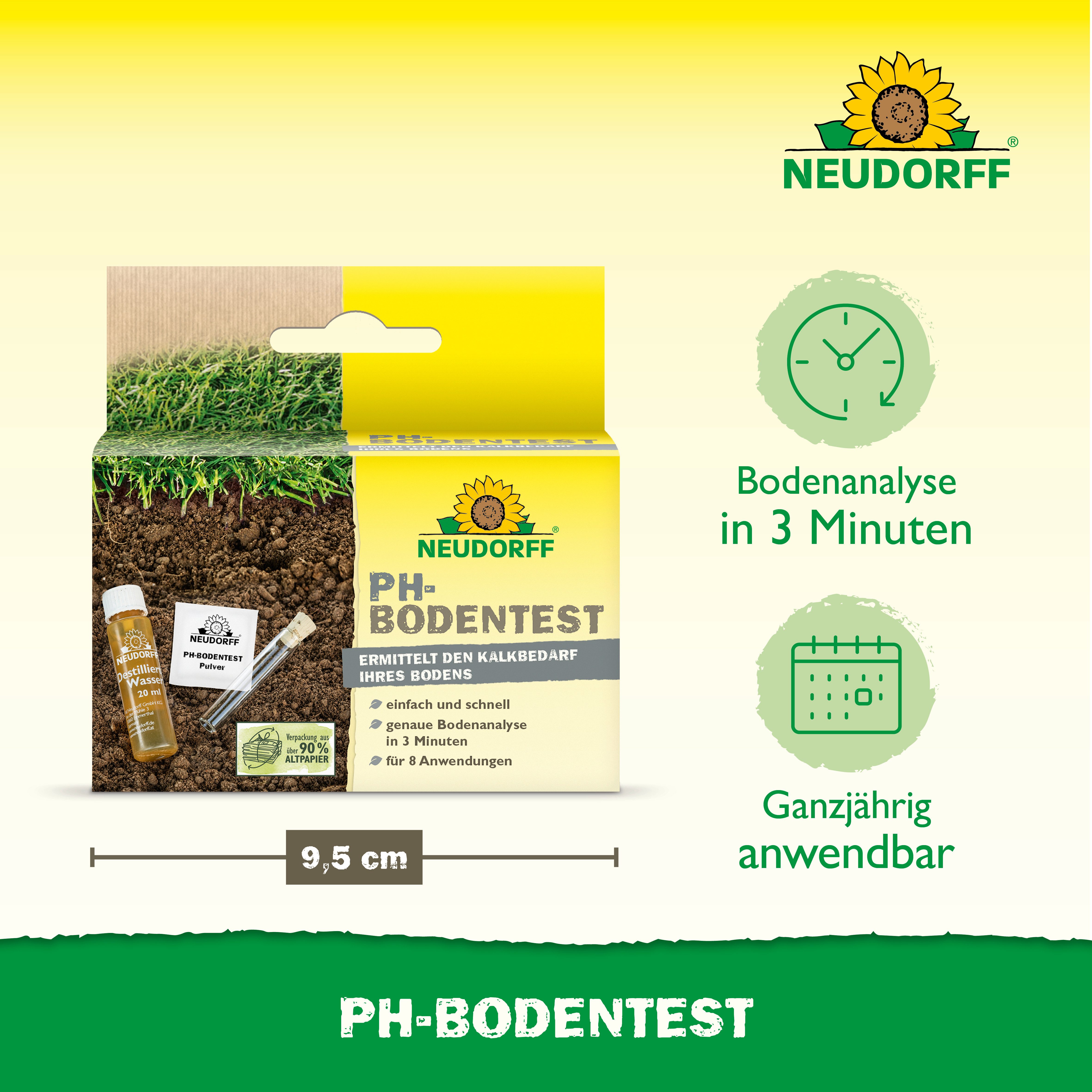 Neudorff Bodentest pH Bodentester für 8 Anwendungen, 1 Messparameter, Bodentest zur pH-Wert- & Kalkbedarfsermittlung, Komplettes Testset mit Farbskala für 8 Bod – Bild 3 von 5