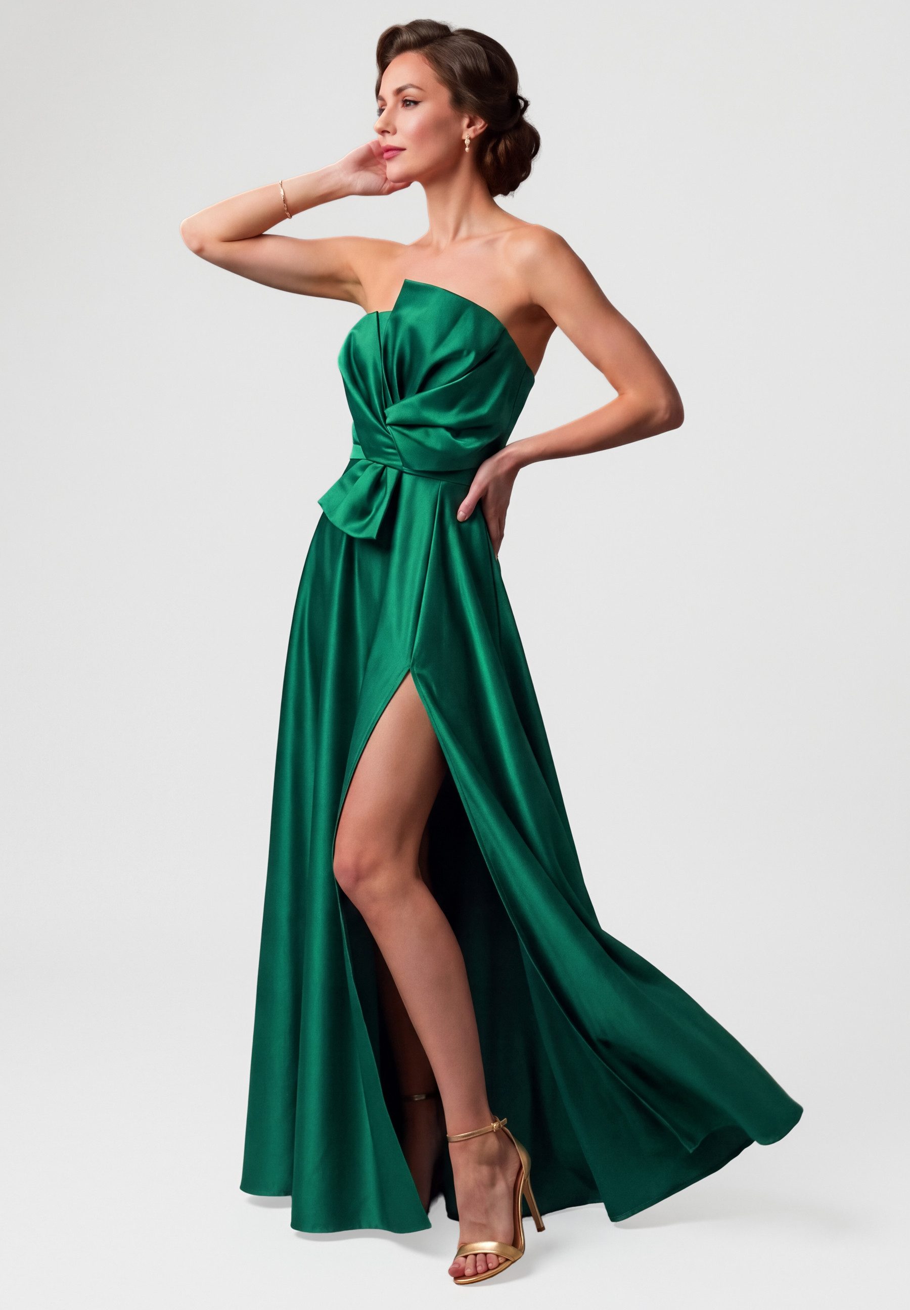 OMBRE Abendkleid Damen Abendkleid mit asymmetrischem Dekolleté Bottle green L (kein Set, 1-tlg) in Unifarbe