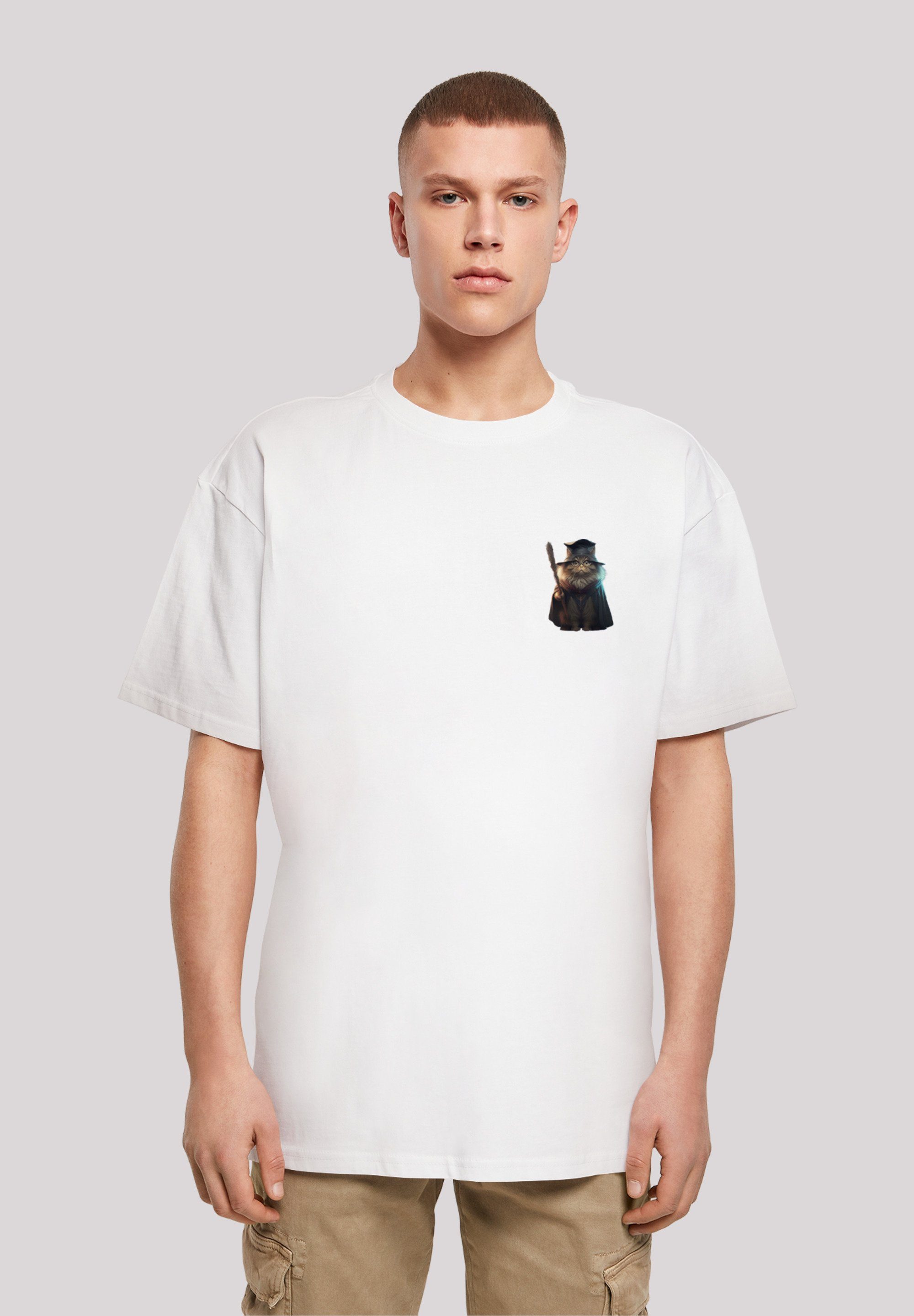 TEE OVERSIZE weiß Print Wizard T-Shirt F4NT4STIC Cat