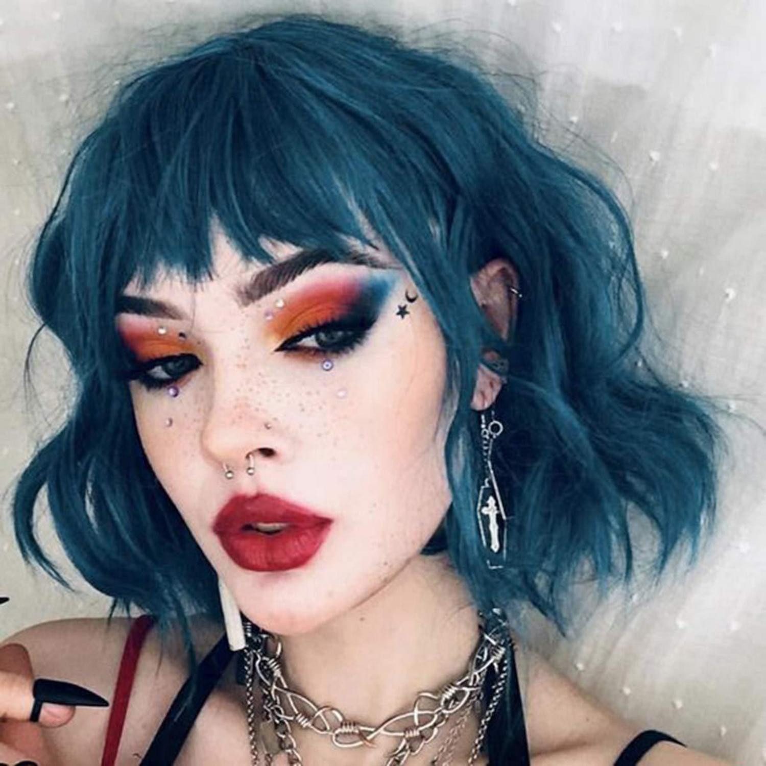 LuxusKollektion Kostüm-Perücke Perücke Bob Damen Pony dunkelblau Cosplay Karneval S3# Dunkelblau