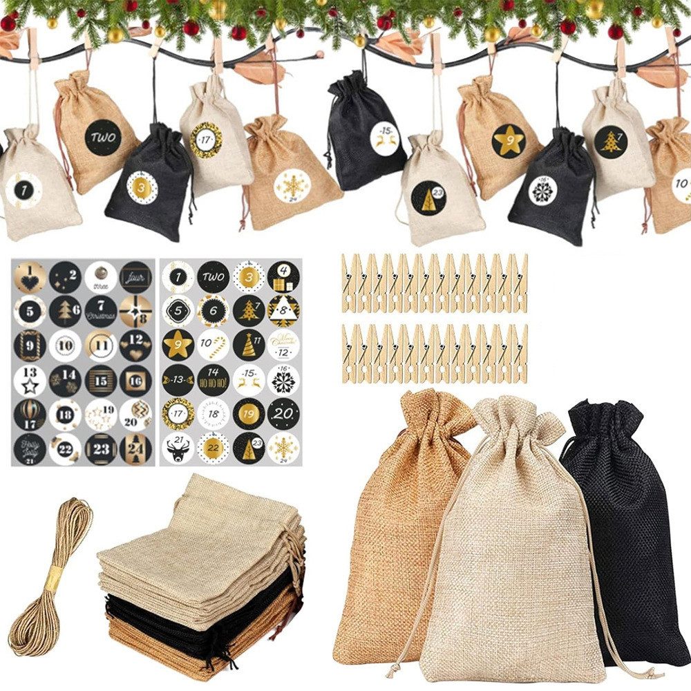 CLTYQ befüllbarer Adventskalender Adventskalender zum Befüllen,DIY Adventskalender Bastelset, 24 Stoffbeutel,zum Basteln von Weihnachtsgeschenken