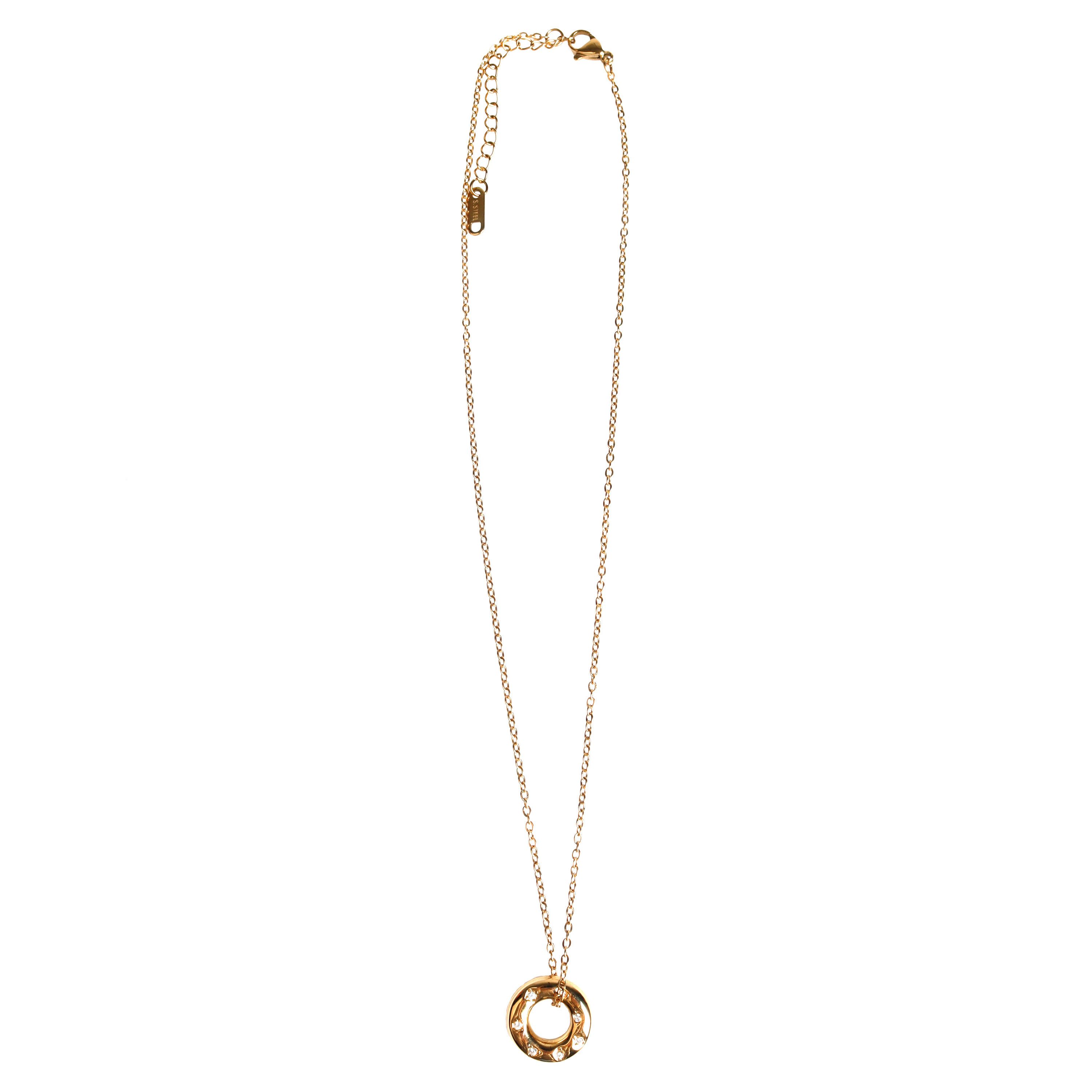 Capelli New York Schmuckset Halskette mit Kreisanhänger & Strass aus Edelstahl 18K vergoldet