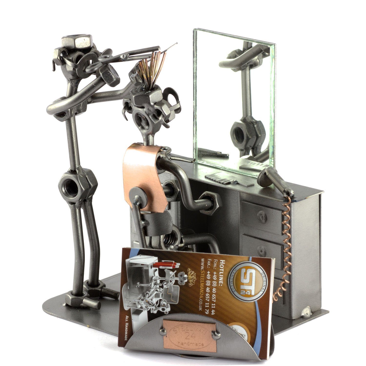 Steelman24 Dekofigur Friseur mit Spiegel und Visitenkartenhalter günstig online kaufen