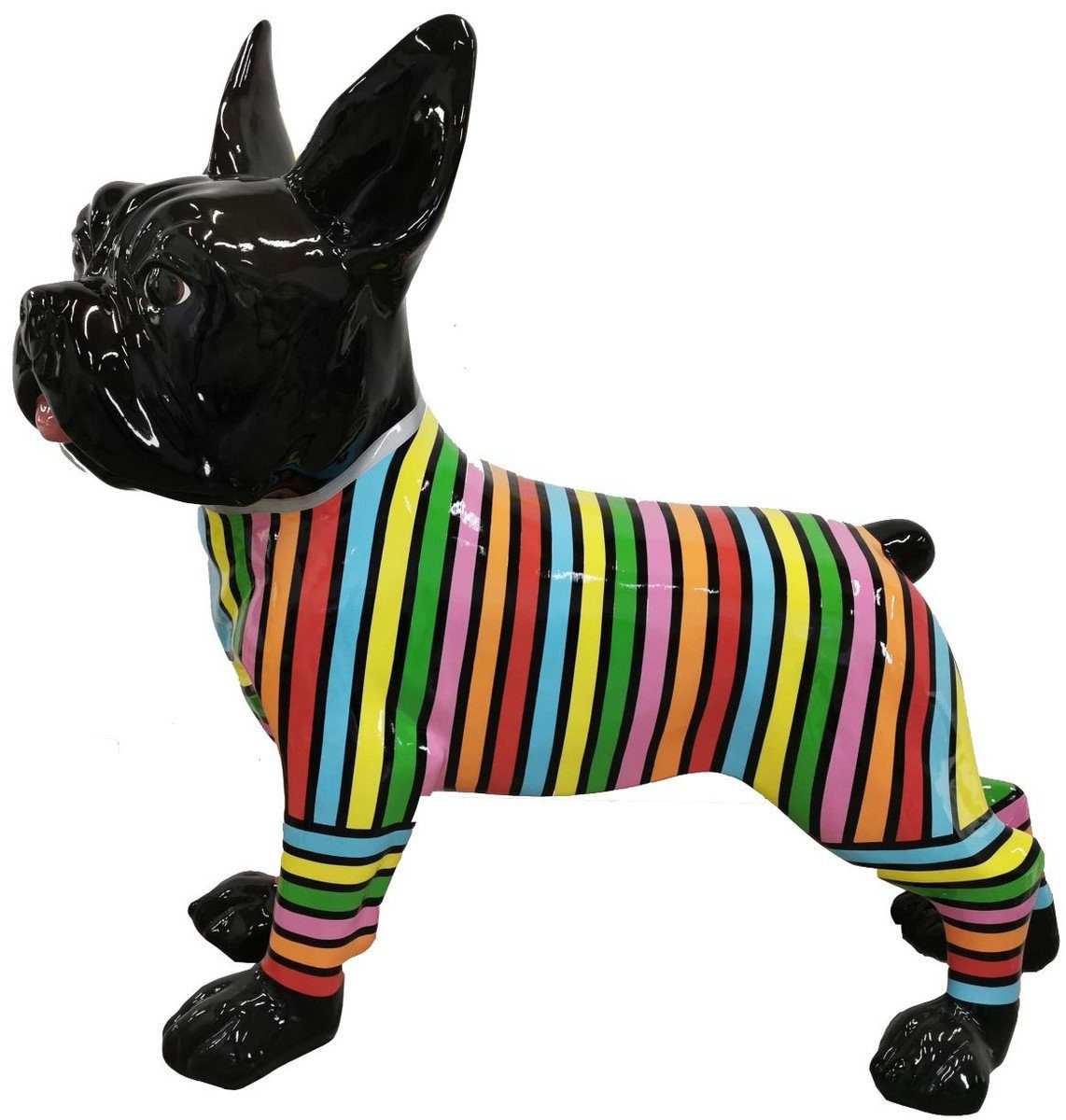 Casa Padrino Skulptur Designer Deko Hund Bulldogge mit Streifen Schwarz / Mehrfarbig 190 x H. 178 cm - Riesige Dekofigur - Gartendeko Skulptur - Gartenfigur
