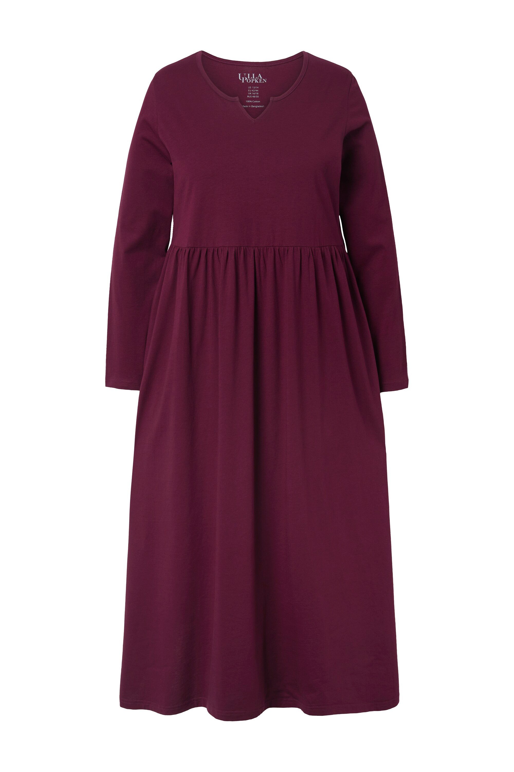 Ulla Popken Maxikleid Jersey-Maxikleid A-Linie Tunika-Ausschnitt Langarm günstig online kaufen