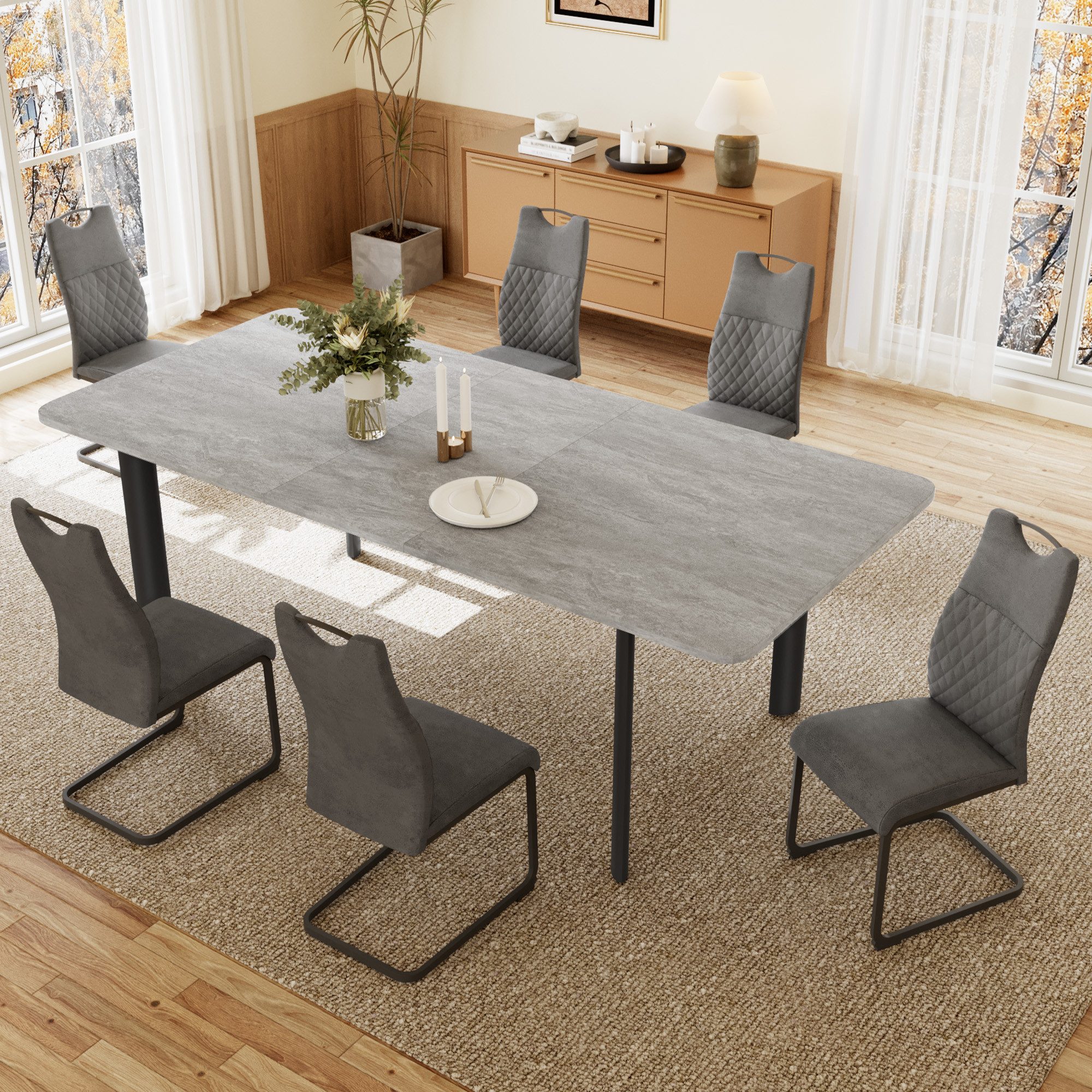 Jiexi Essgruppe Esstisch Mit 4-8 Stühlen Set, Essgruppe Tisch Ausziehbar 16 günstig online kaufen