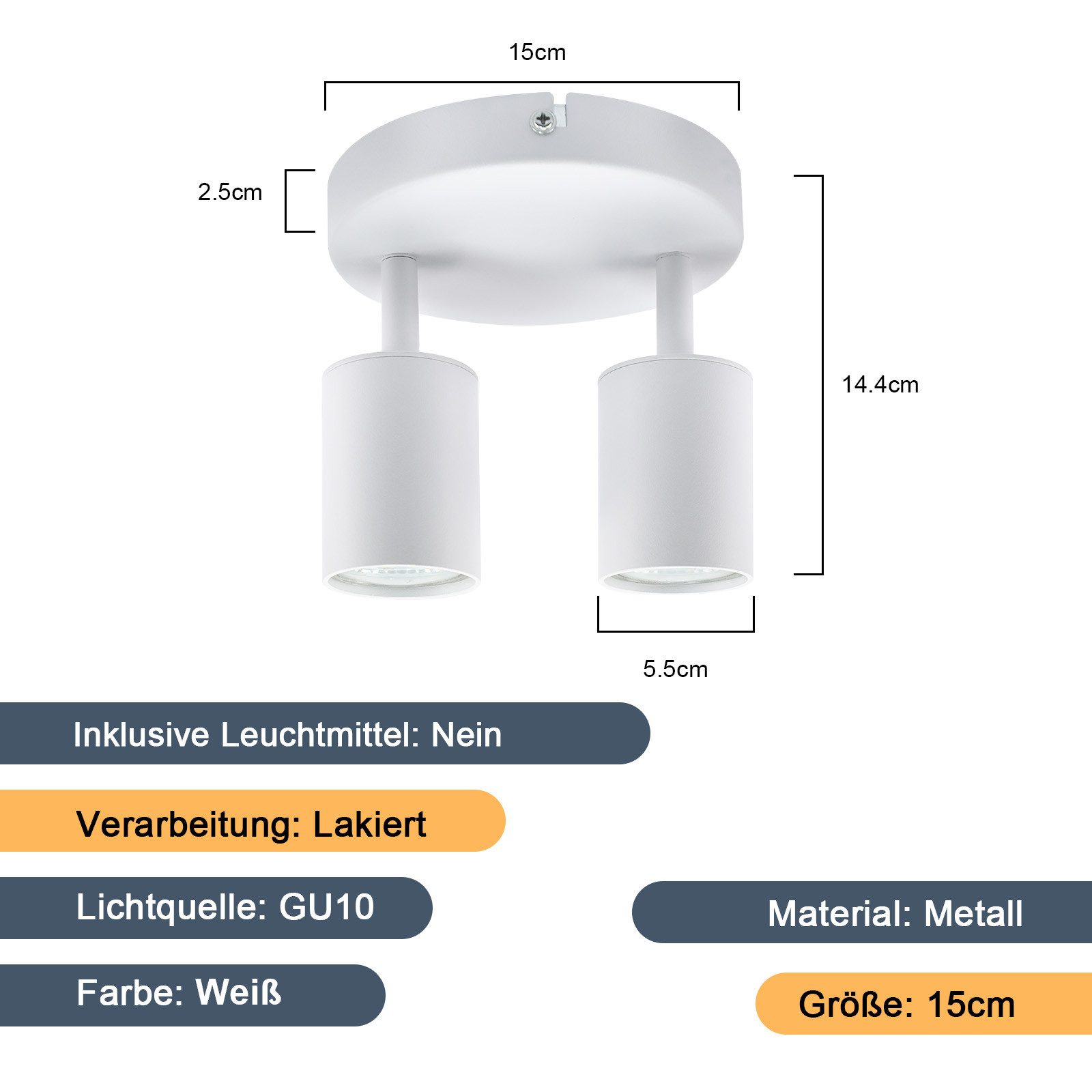 Nettlife Deckenstrahler 2 Flammig Schwarz/Weiß GU10 Wohnzimmer Modern Deckenlampe, Schwenkbar, LED wechselbar, Innen Rund Flur Deckenspot für Schlafzimmer Küche – Bild 4 von 5