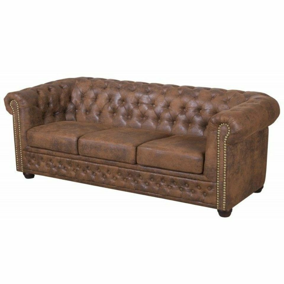 JVmoebel Sofa Brauner stilvoller Chesterfield 3-Sitzer Ledercouch Sofa Couch Neu, Made in Europe
