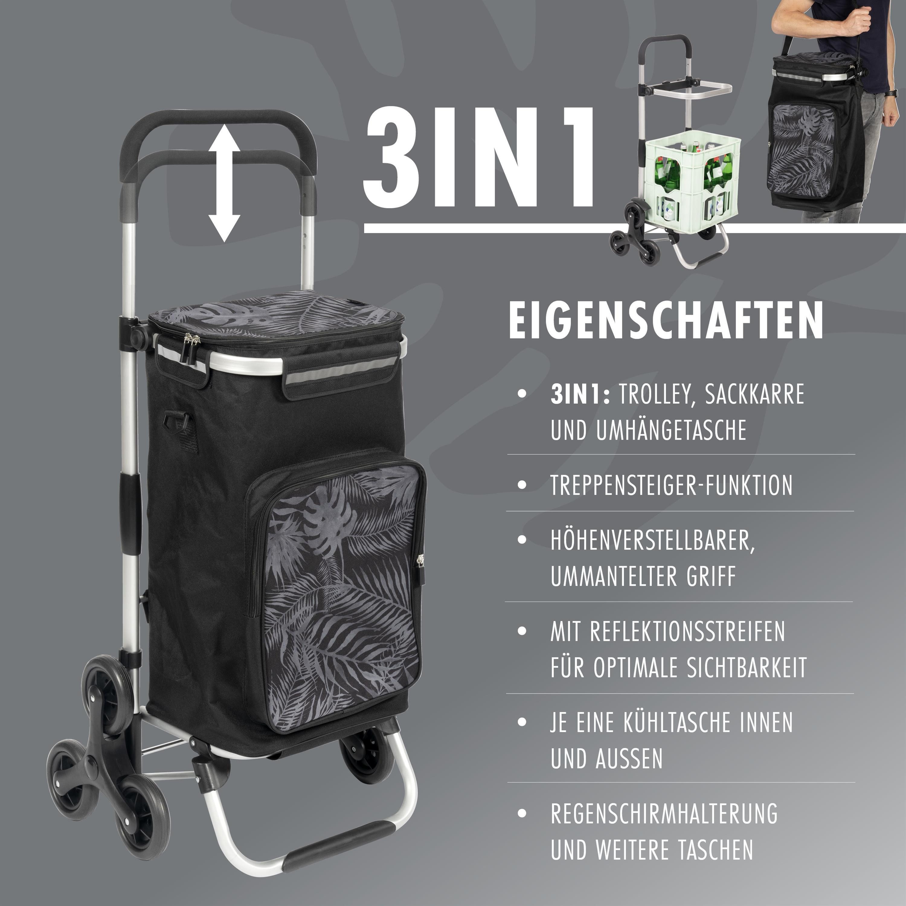 eluno Einkaufstrolley OKEL, Treppensteiger inkl. Kühlfach, schwarz, 50 l