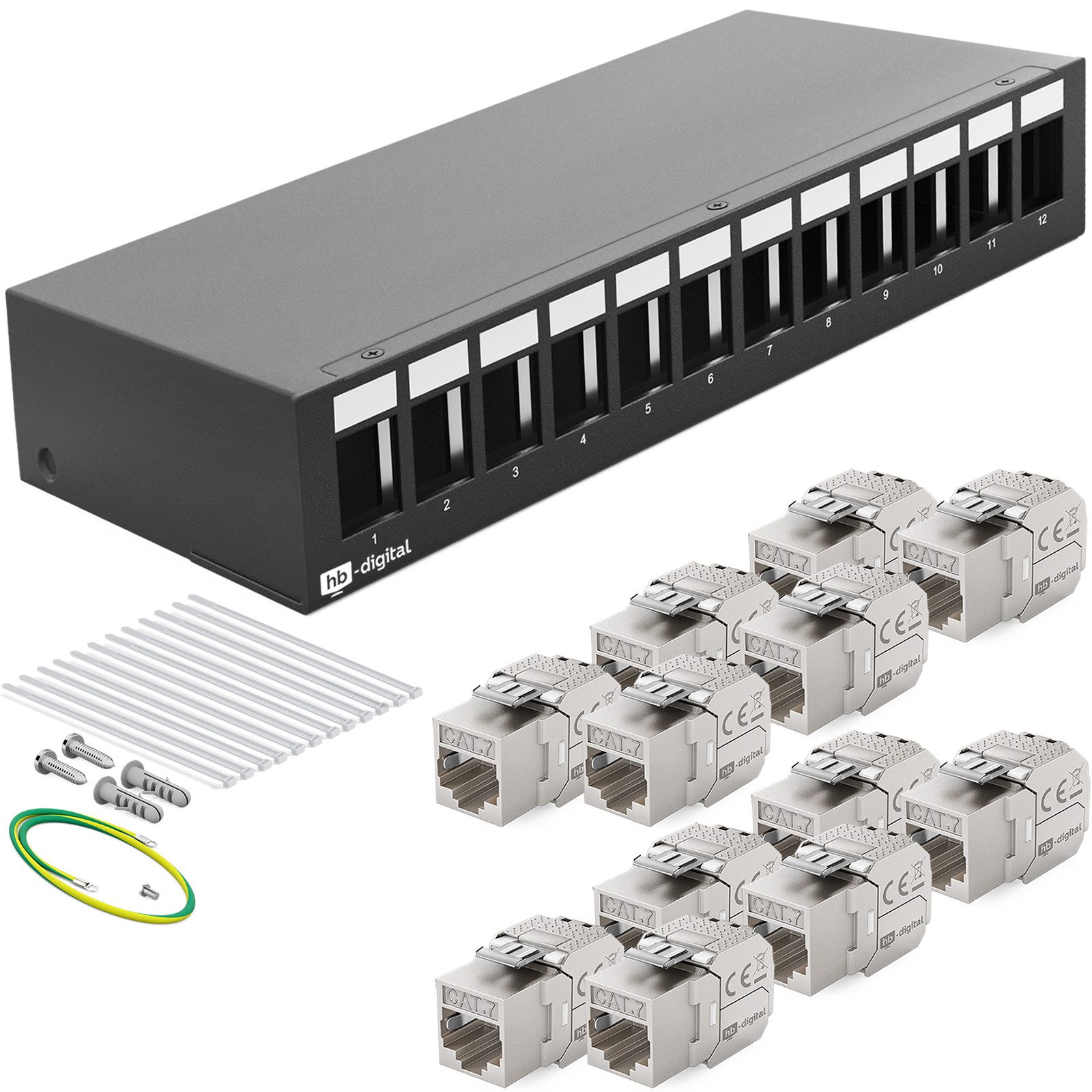 Patchpanel Port mit Keystone Module Cat 7 Netzwerk Patchbox schwarz Netzwerk-Panel