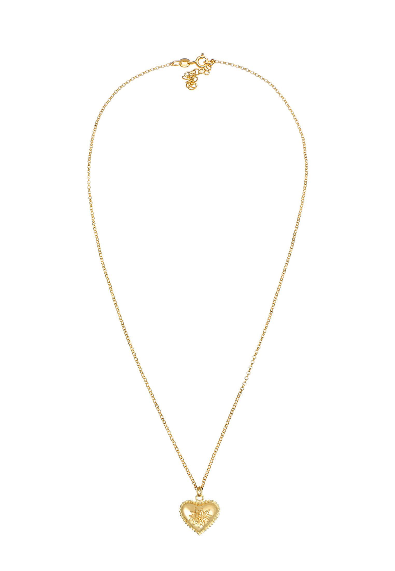 Gold 925 Kette Elli Halskette mit Anhänger Dirndl Elli Look Silber Herz Edelweiss