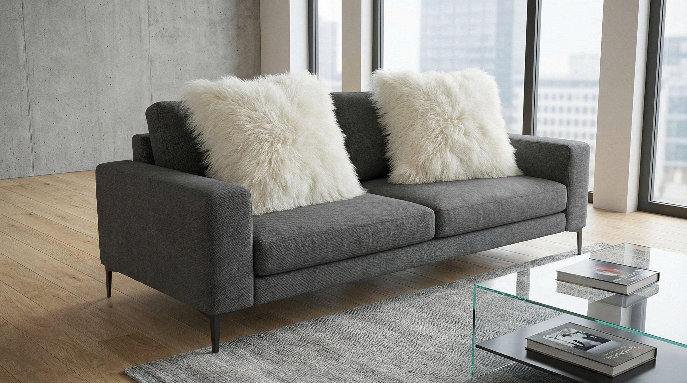 KUHFELL online & NOMAD Dekokissen Echtes Tibet Lammfell Kissenbezug Grau Schwarz Braun Beige oder Weiß – Bild 5 von 5