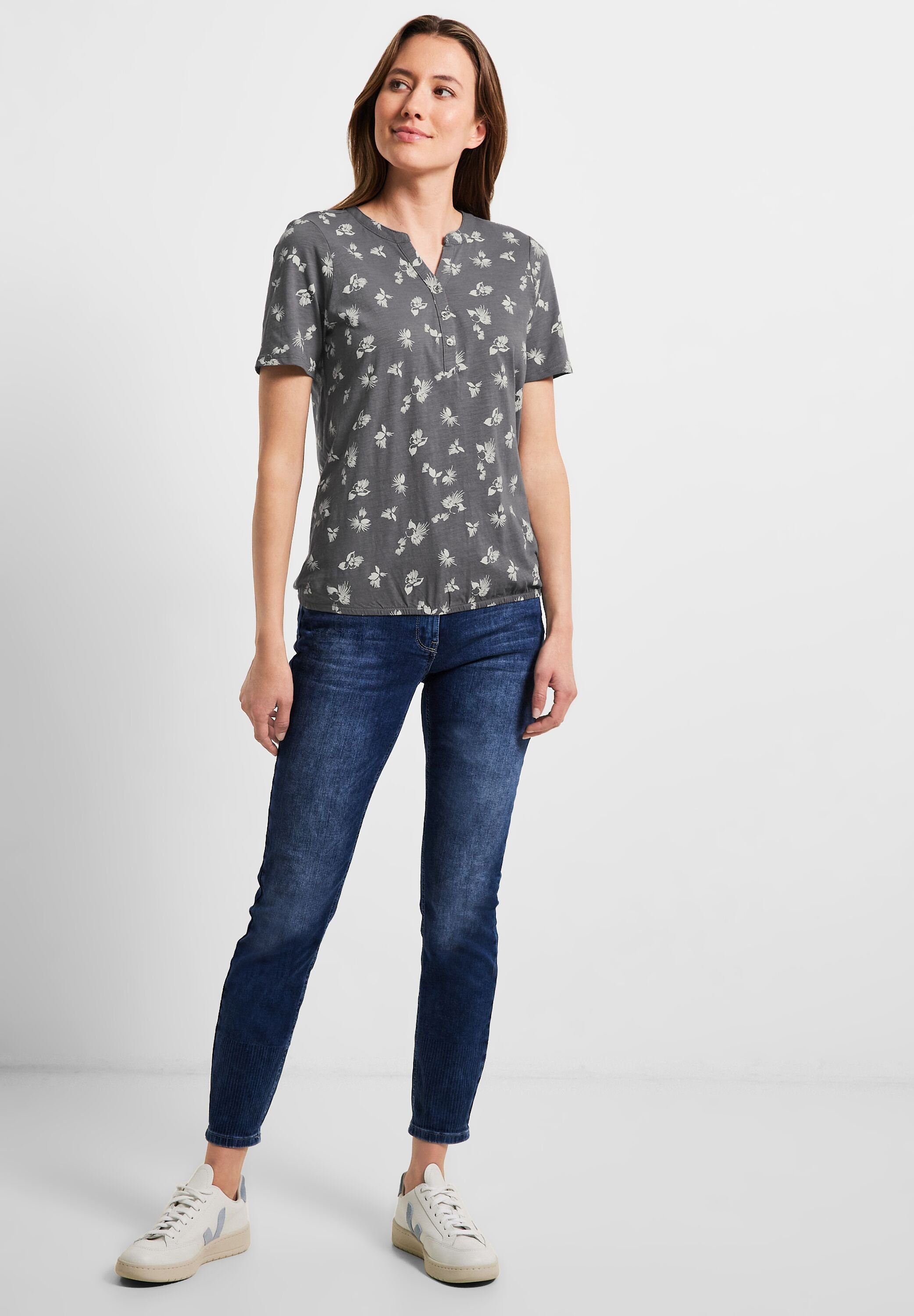 Cecil T-Shirt aus reiner grey graphit light Baumwolle