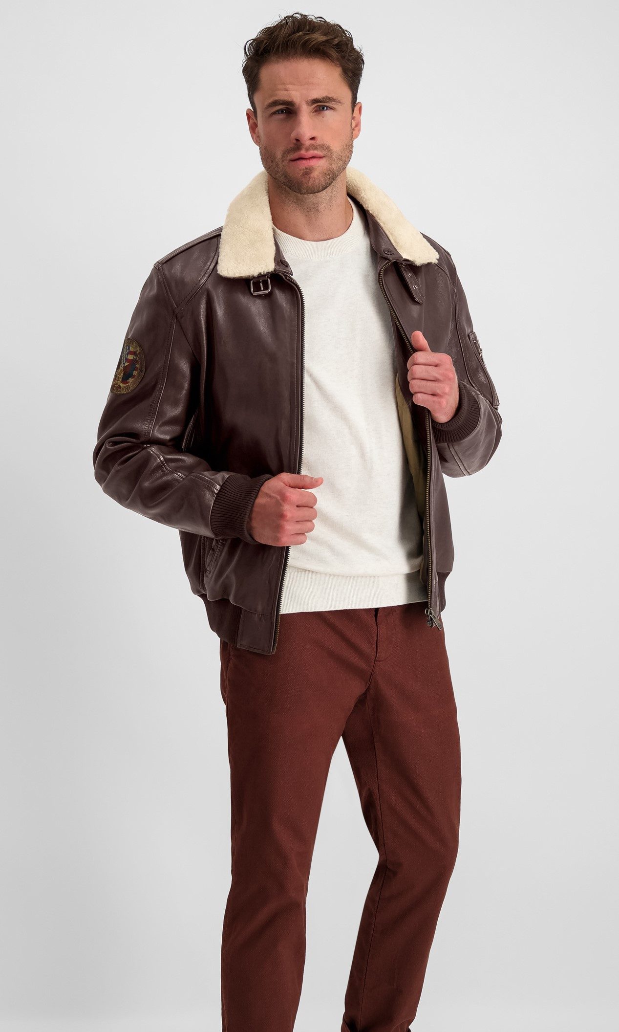 Milestone Lederjacke MSTom with real fur aus Lammleder mit Echt-Lammfell Curly Kragen