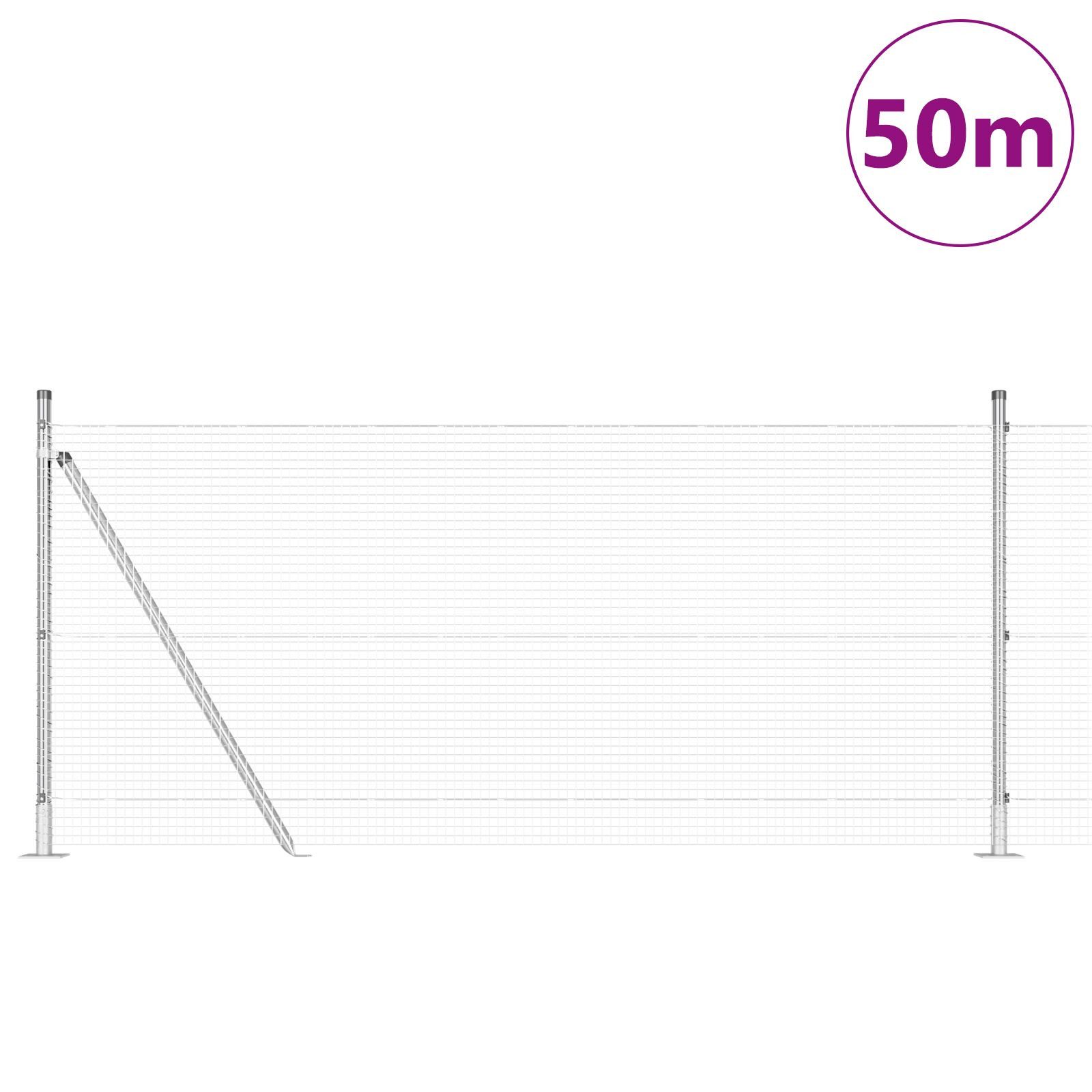 Gartentor Schweißdrahtzaun mit 13 Flanschpfosten 1x50 m Verzinkter Stahl