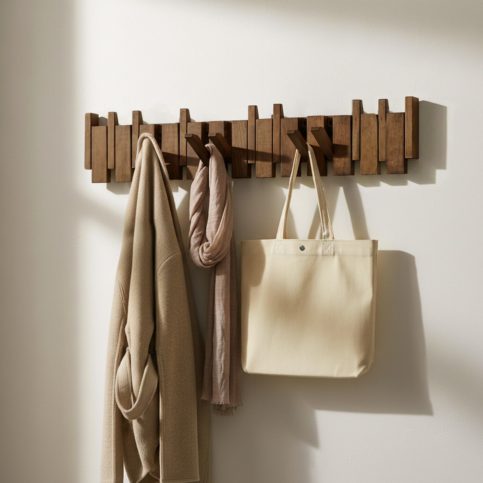 HOME DELUXE Garderobenleiste PORTE - 32cm/56 cm/ 80cm - wählbar, 13 Haken, bewegliche Haken, Garderobe aus Holz