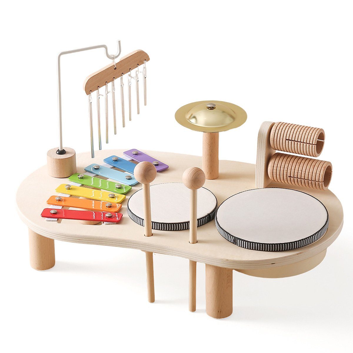 götäzer Lernspielzeug 10-in-1-Musikinstrument, Kindertrommel aus
