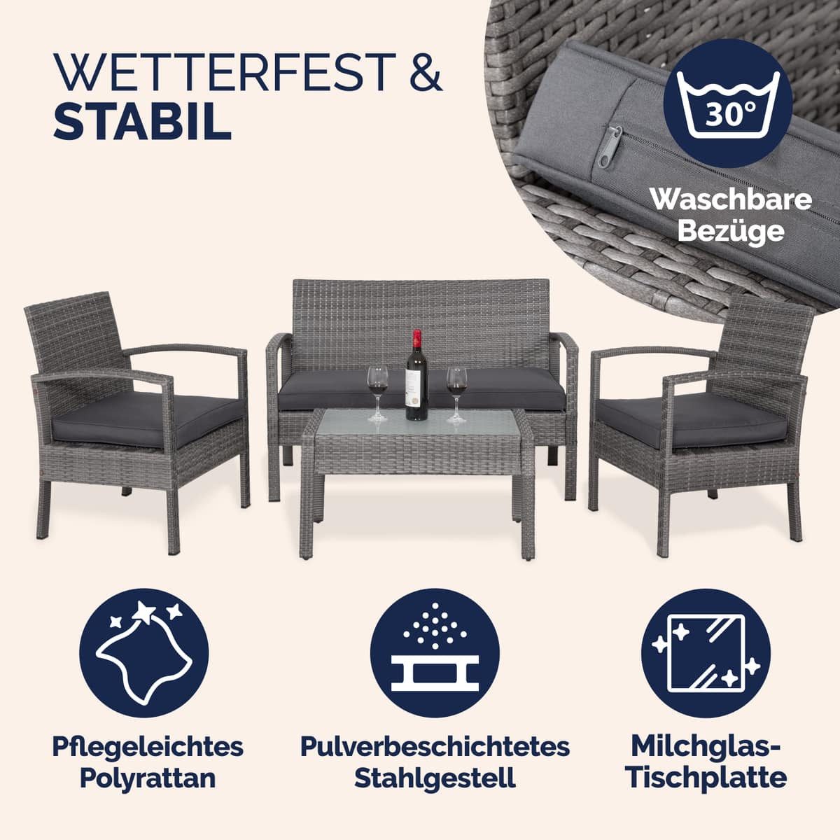 Casaria Balkonset, 4 Personen Wetterfest 7 teilig Polyrattan 2x Sessel Gart günstig online kaufen