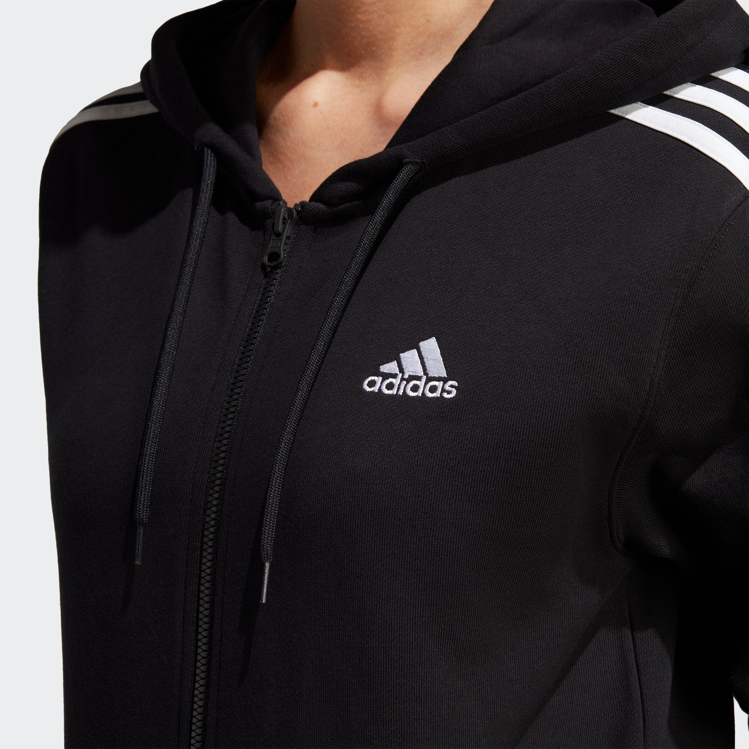 ESSENTIALS REGULAR Sportswear Black Kapuzensweatshirt / (1-tlg) adidas KAPUZENJACKE FRENCH 3STREIFEN White TERRY