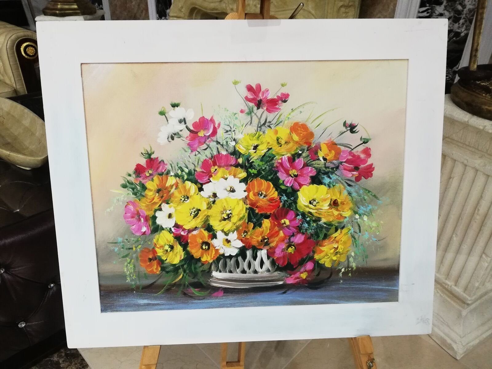 JVmoebel Gemälde Blumen Pflanzen Bilder Gemälde Mit Rahmen Sofort lieferbar 62x52, Blumen