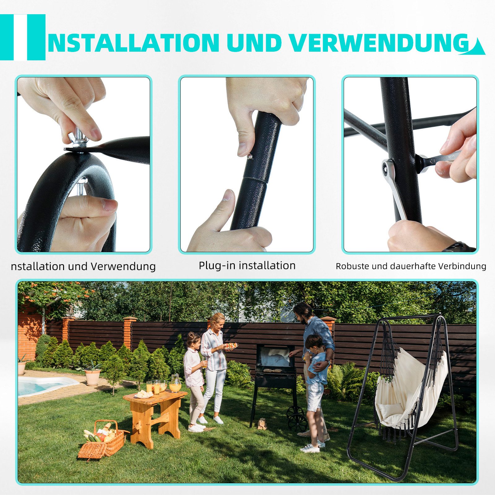 CCLIFE Hängesessel Hängesessel mit Gestell Hängeschaukel Hängestuhl (1er Set mit Gestell), mit gestell – Bild 5 von 5