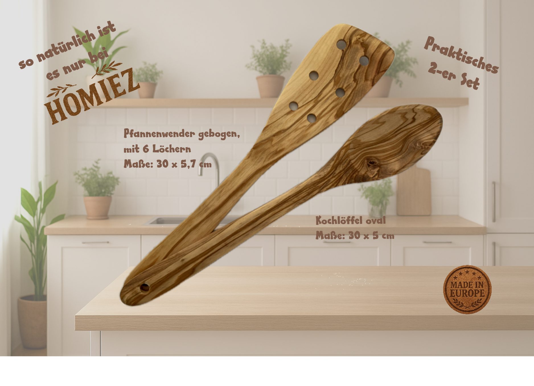 homiez Kochlöffel Küchenhelfer Set Olivenholz 2-er Set / verschiedene Ausführungen