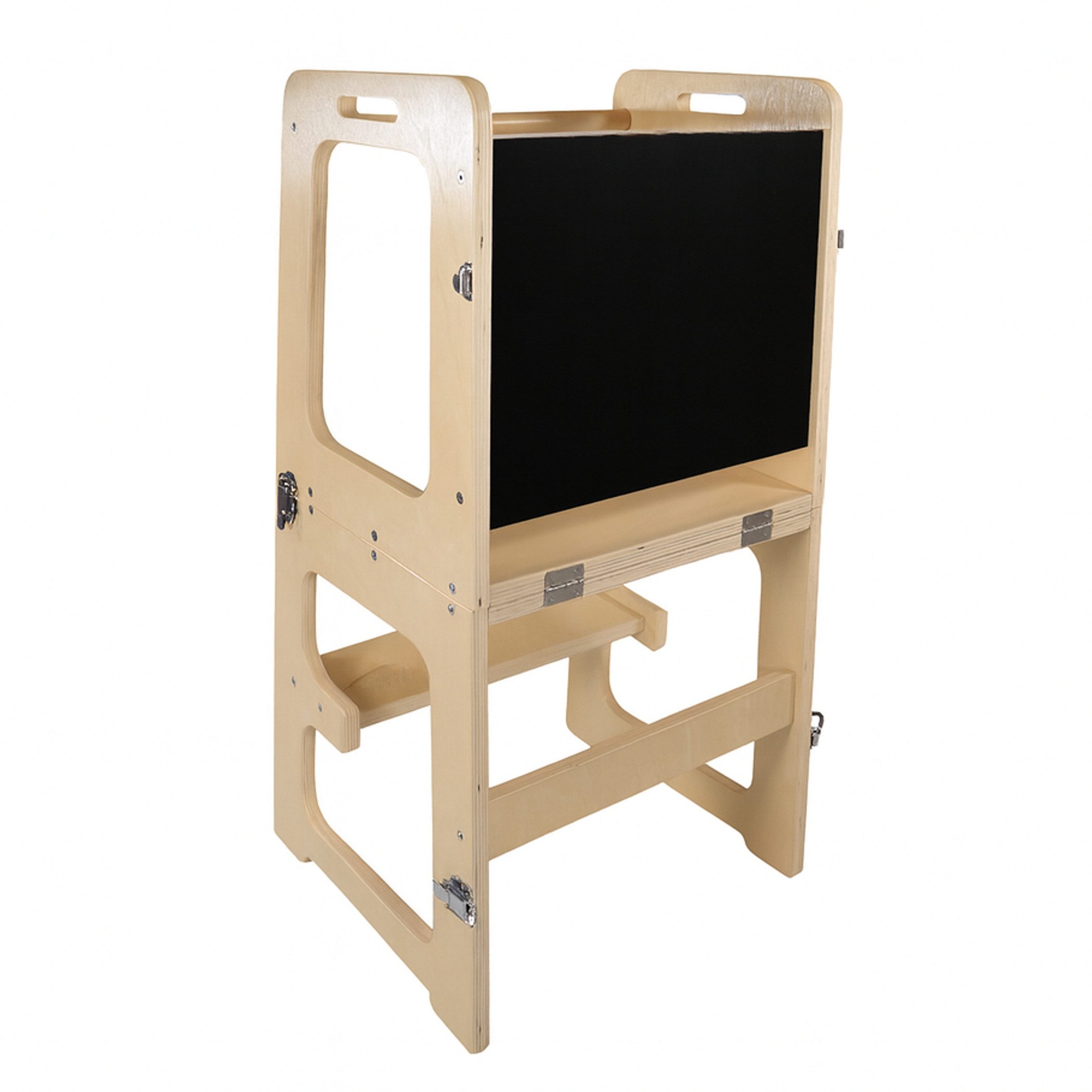 Lemodo Stehhilfe 3in1 Lernturm aus Birke mit Maltafel, Tisch und Stuhl für Kinder, 3in1 Lernturm, höhenverstellbar