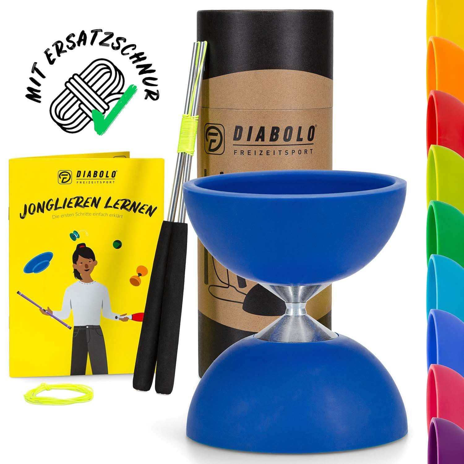 Diabolo Freizeitsport Diabolo Set Basic - inkl. Alu-Handstäben, Ersatzschnur, Anleitung, (Set, 1-tlg), Diabolo Set Basic (blau) Kinder ab 5 mit Stäben Anleitung Ersatzschnur