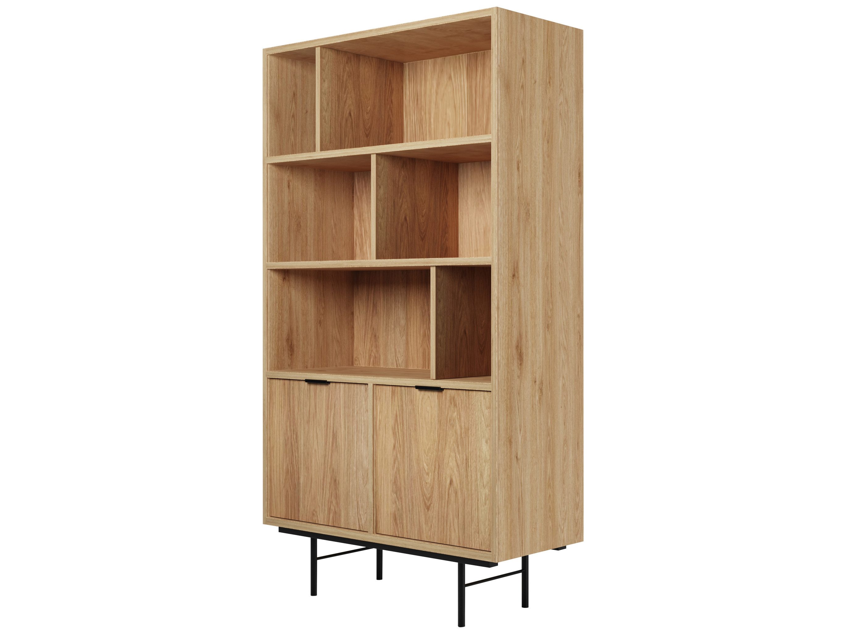 Beautysofa Bücherregal Evron mit 4 offene Regalböden und 2 Unterschränke, hohe Metallbeine, Breite: 90 cm