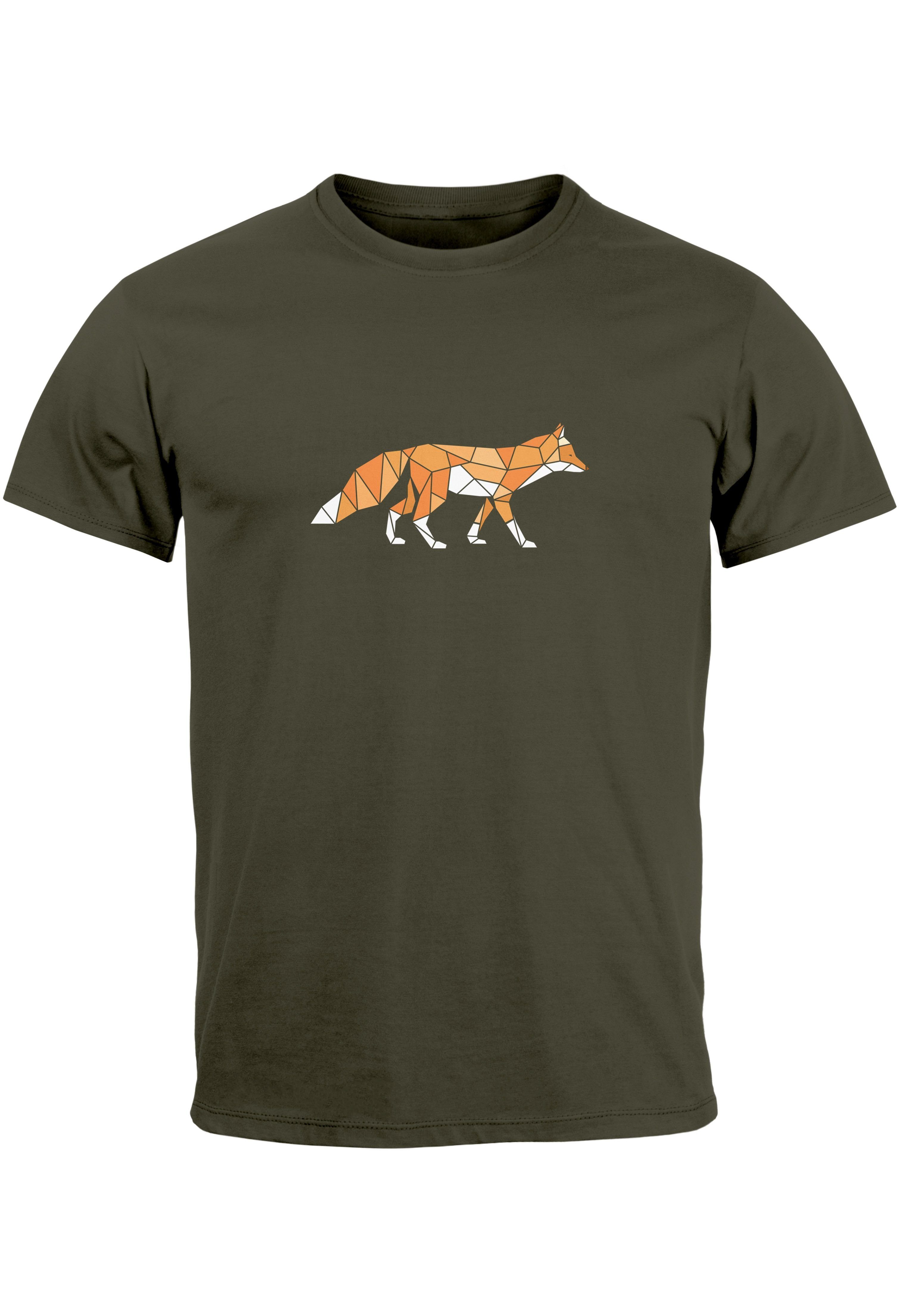 Outdoor Neverless Aufdruck Log Print-Shirt mit army Print T-Shirt Geometrie Kunstdruck Fuchs Herren Polygon