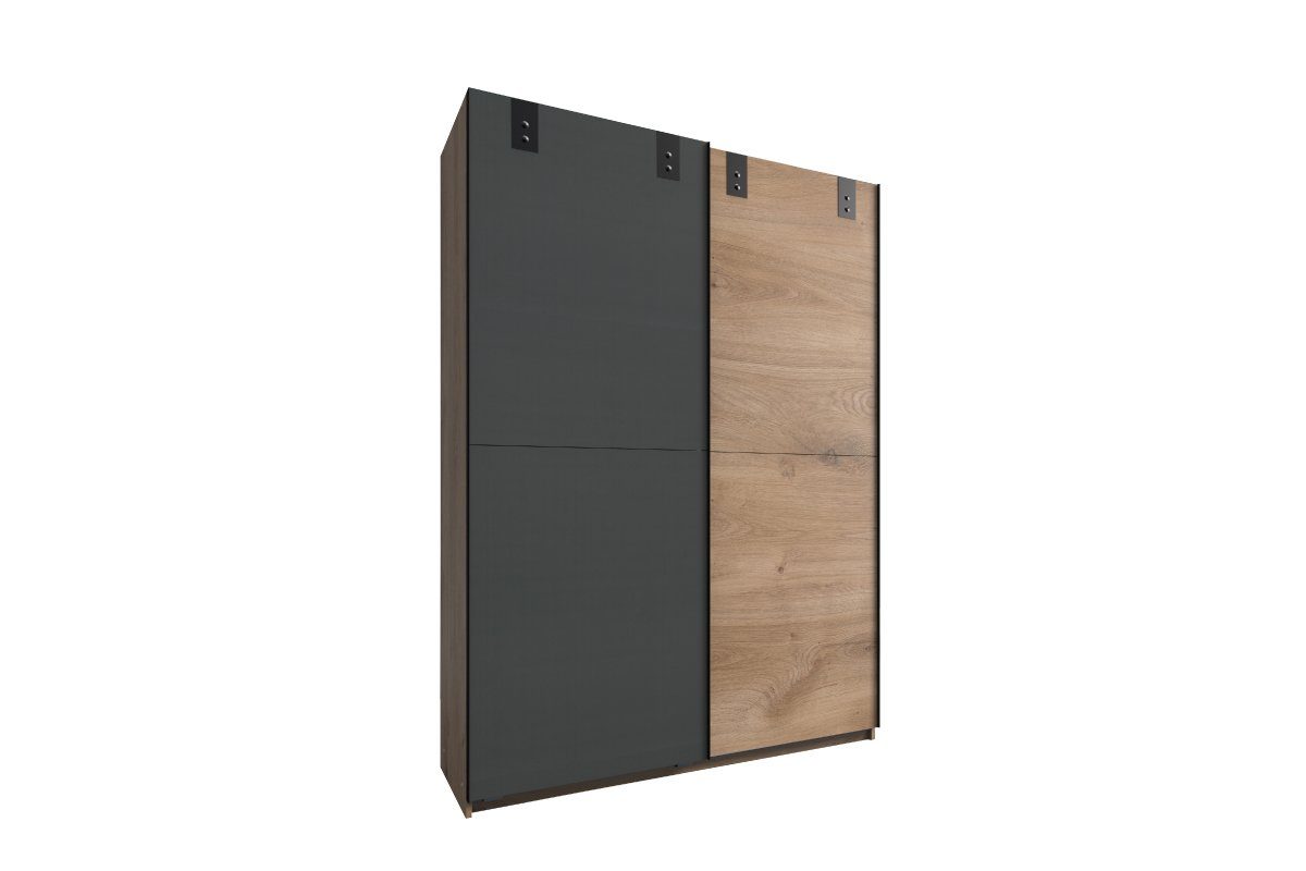 Graphit Modern (Kleiderschrank, Optik Toronto mit stellbar I Holzwerkstoff, Schwebetürenschrank Stauraum, Design, Stylefy Mehrzweckschrank) viel variabel Schibetüren, aus Plankeneiche Metall, 2