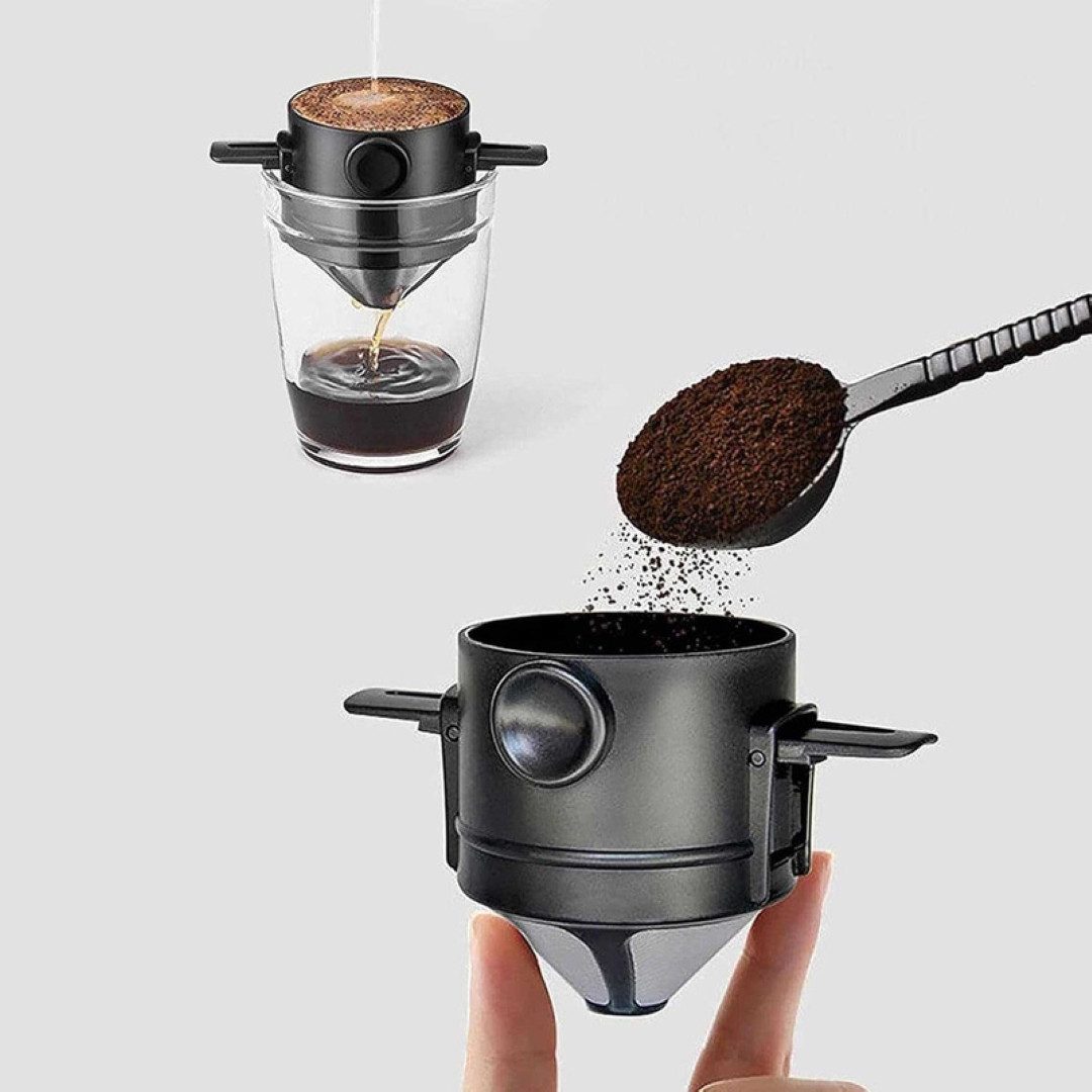 LA CUTE Permanentfilter Outdoor Kaffeefilter Kompakt, Edelstahl, Tragbar ideal für unterwegs, Doppelter Edelstahlfilter, klappbare Stützen, hitzebeständig.