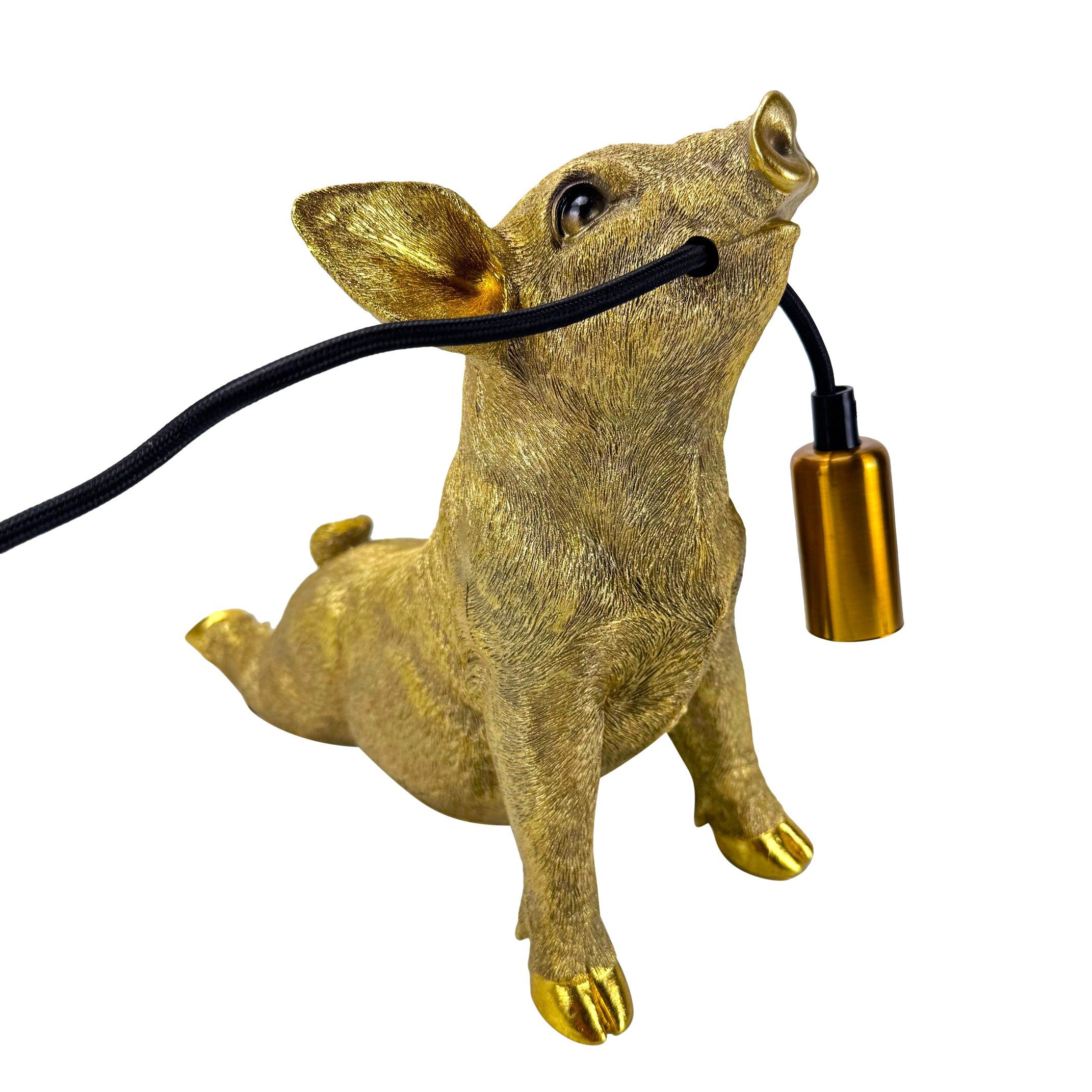 Online-Fuchs Tischleuchte - imposante Dekolampe goldenes Schwein für Wohnzimmer & Sideboard, E14 Glühbirne wechselbar, indirekte Beleuchtung, auch als Nachttischlampe geeignet - 30 cm groß