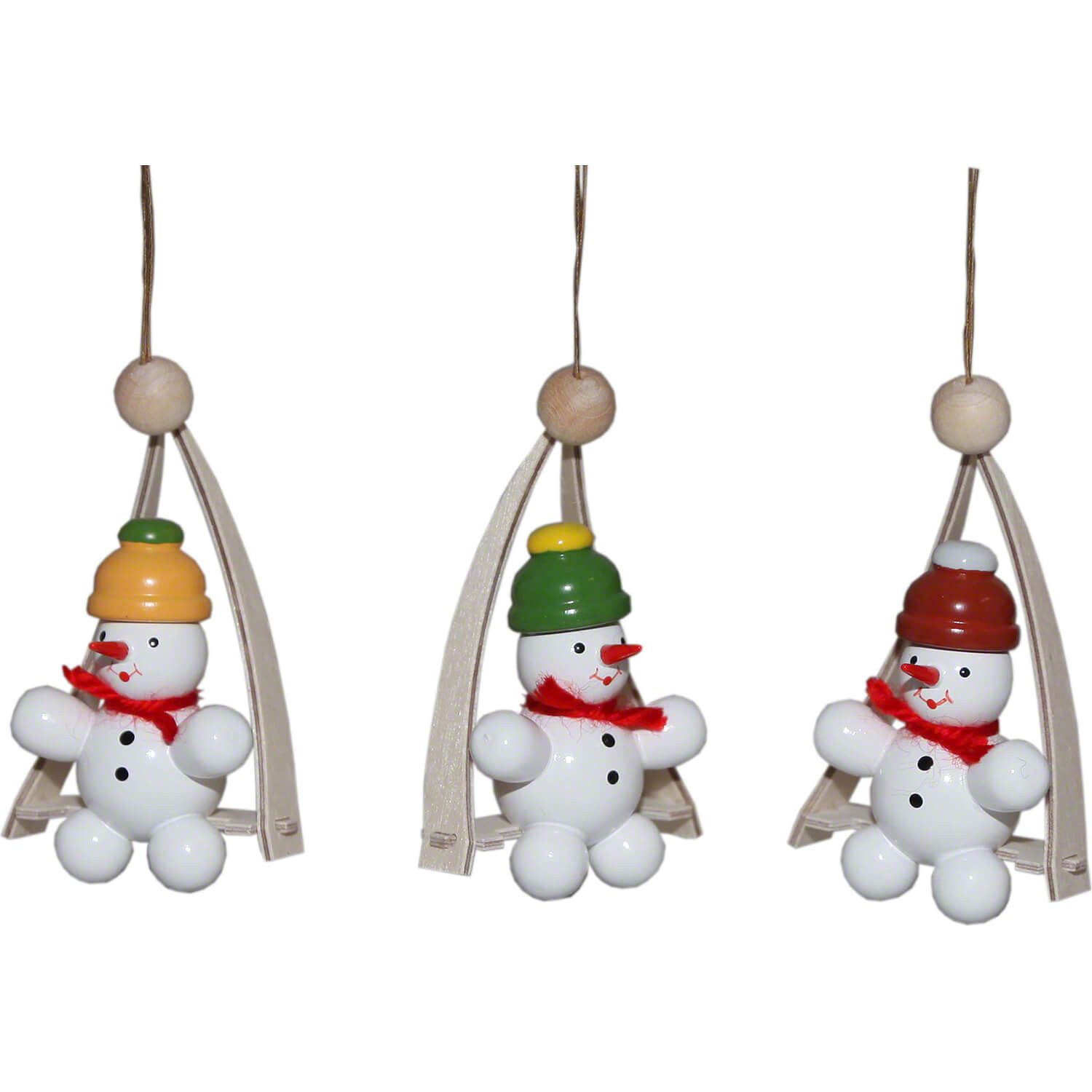 Volkskunst Zenker Dekohänger Baumbehang Schneemann in der Schaukel, 3 Stück (8cm) von Zenker Volksk
