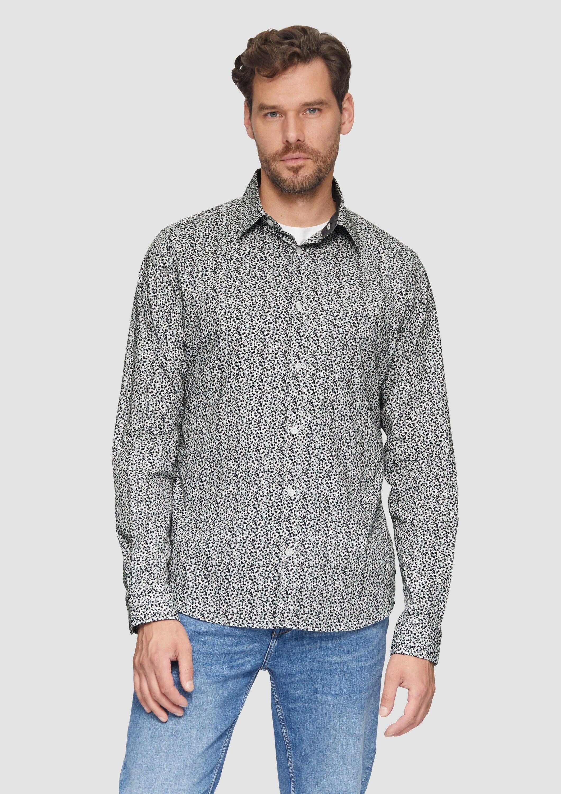 s.Oliver Langarmhemd Hemd Slim Fit: Gemustertes Hemd mit Kentkragen günstig online kaufen