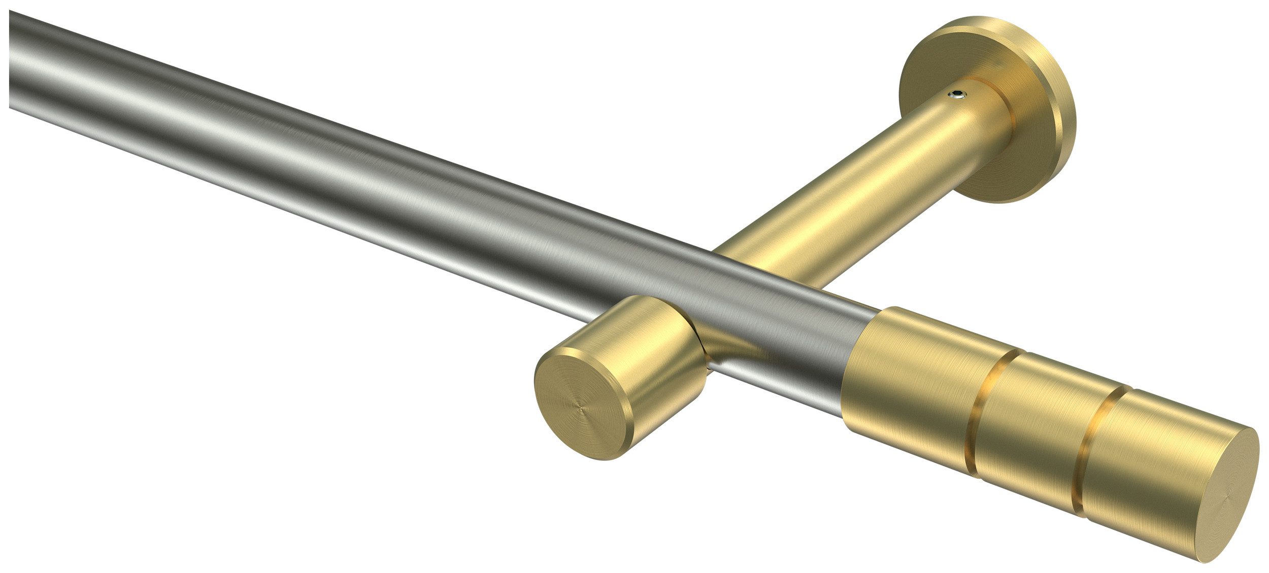 INTERDECO Gardinenstange Prestige Elanto, Ø 20 mm, 1-läufig, Fixmaß, kürzbar, Wandmontage, Deckenmontage, Metall, Edelstahl-Optik / Messing-Optik / Bicolor