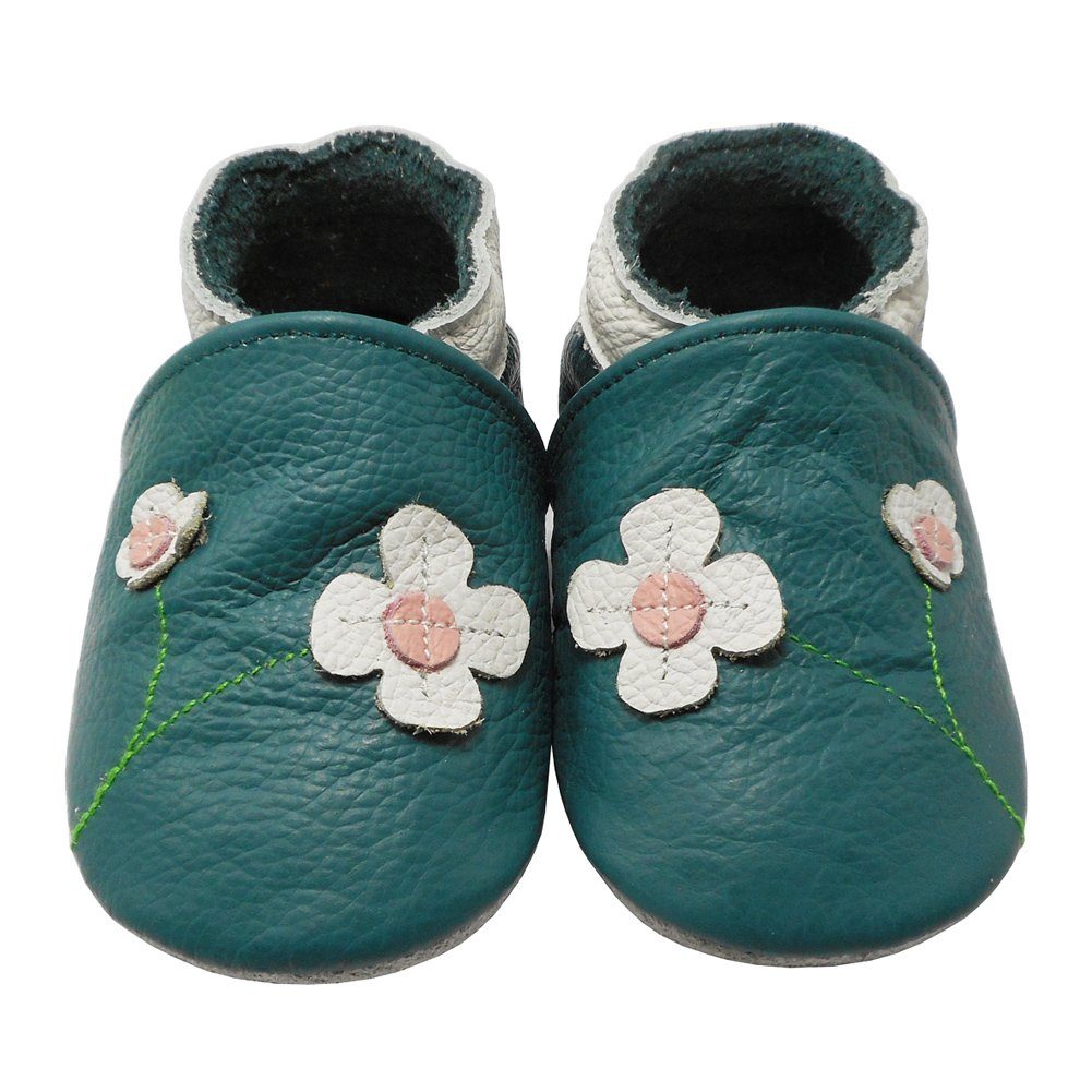 Sayoyo Mädchen Krabbelschuhe Leder Lauflernschuhe Baby Pantoffeln Blumen EU18-25 