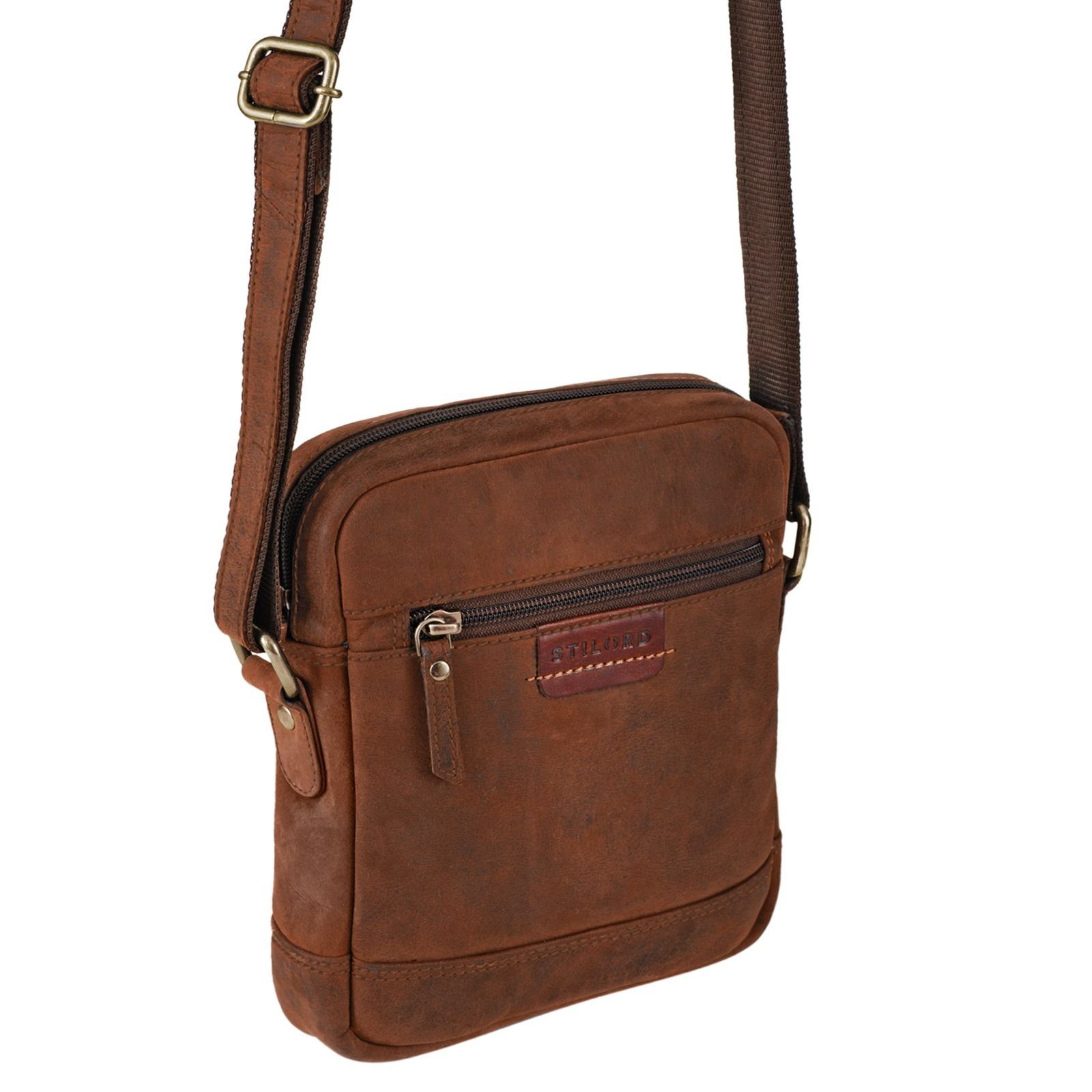 Vintage zum - STILORD braun Leder Messenger Umhängen sepia Tasche Bag "Brian"
