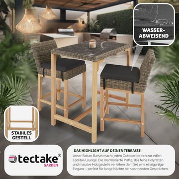 tectake Sitzgruppe Rattan Bartisch Kutina mit 2 Stühlen Latina, (Set, 3-tlg)