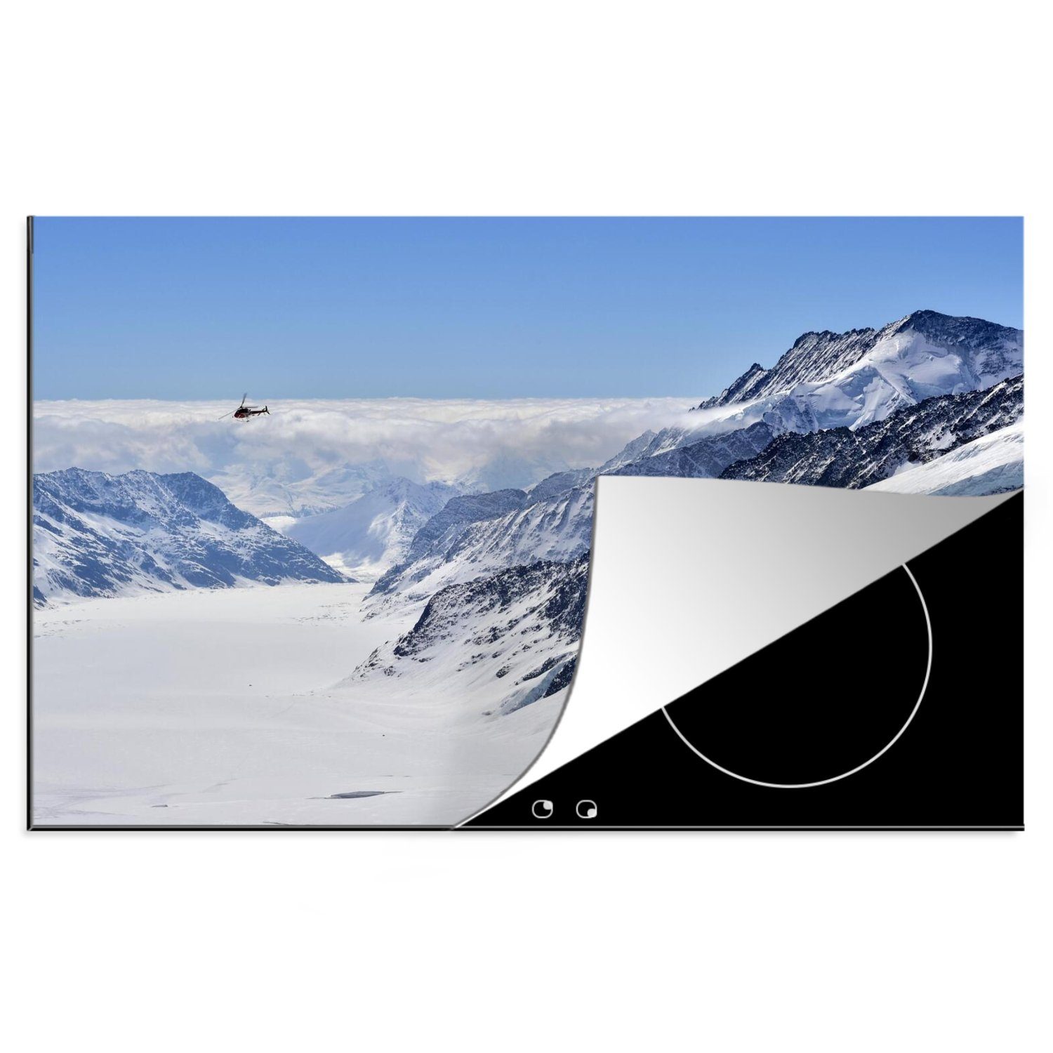 MuchoWow Herdblende-/Abdeckplatte Der schneebedeckte Aletschgletscher in der Schweiz aus der Luft, Vinyl, (1 tlg), 81x52 cm, Induktionskochfeld Schutz für die küche, Ceranfeldabdeckung