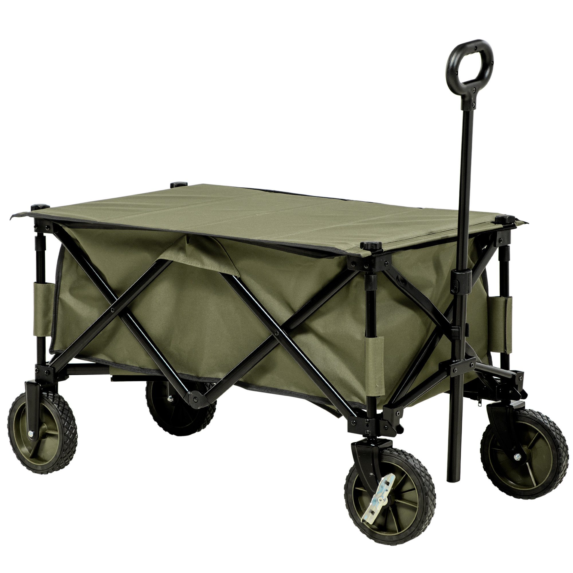 Outsunny Fahrradlastenanhänger faltbar, mit Räder, Bremsen, Tragetasche, 125L, bis 120kg belastbar, für Garten, Balkon, Grün