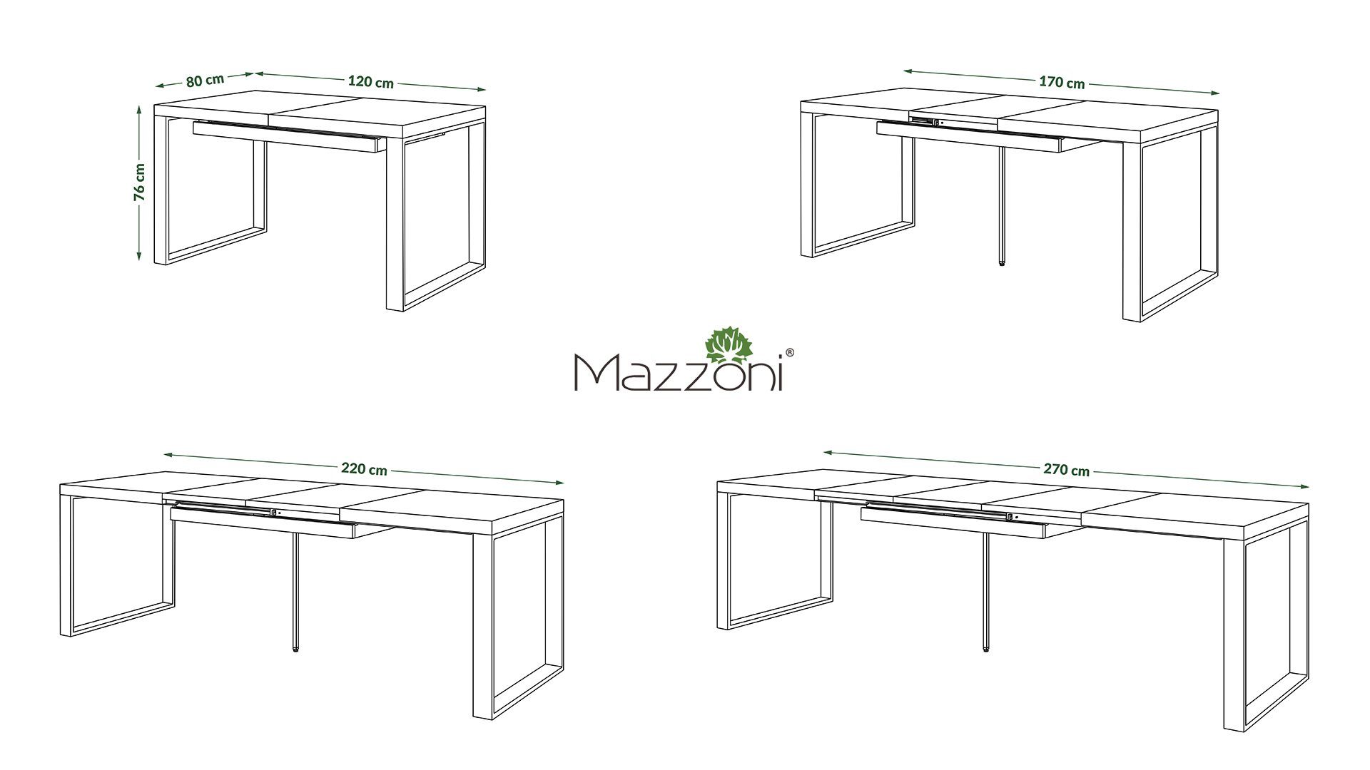 Avari Design matt 120 270 Eiche dunkel - Schwarz Tisch ausziehbar bis Esstisch Mazzoni cm Esstisch