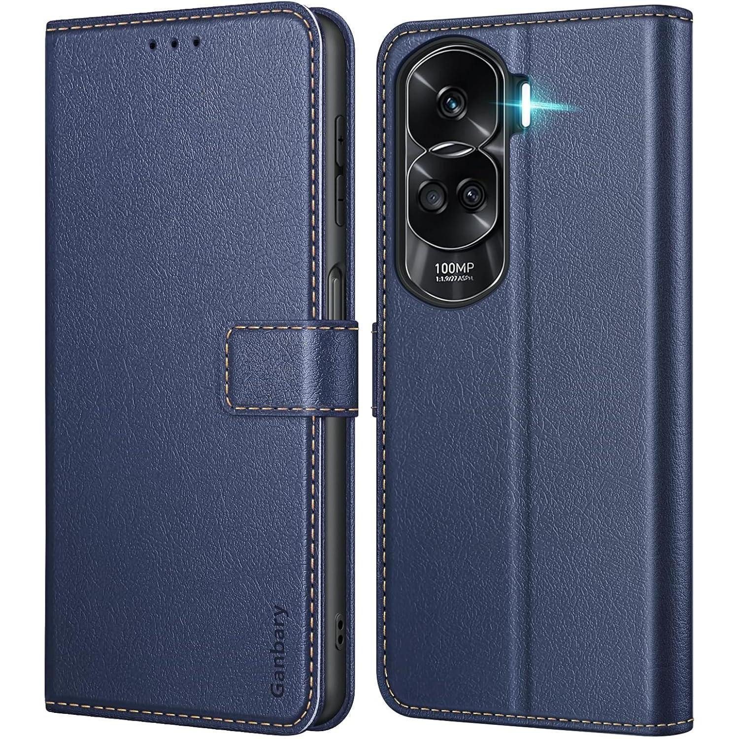 LuxusKollektion Flip Case Handyhülle für Honor 90 Lite - Klapphülle Blau in Lederoptik