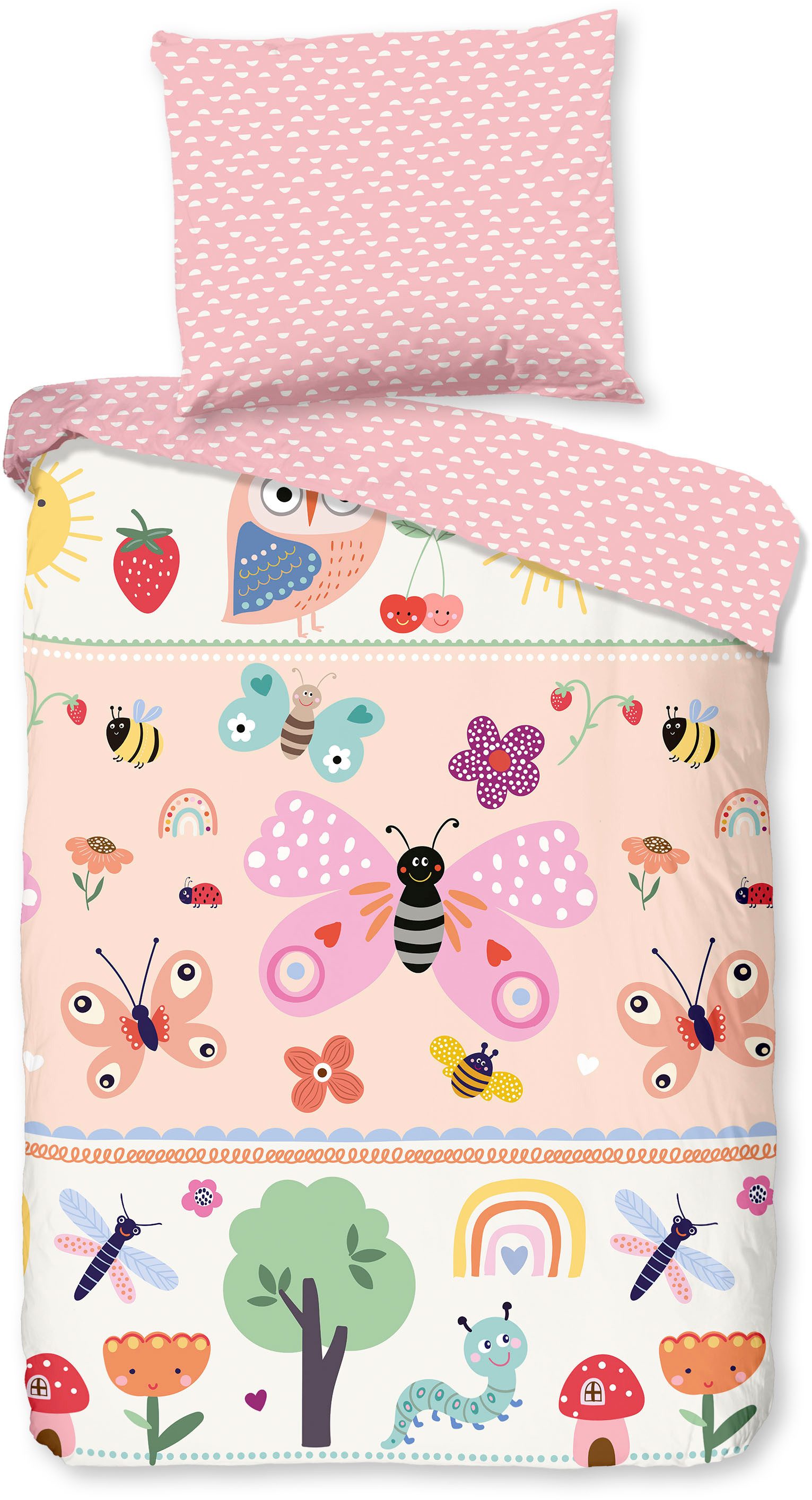 good morning Babybettwäsche Rinke, Renforcé, 2 teilig, Baumwolle, Renforcé, Wendeoptik, Kind, Baby, Mädchen – Bild 2 von 5