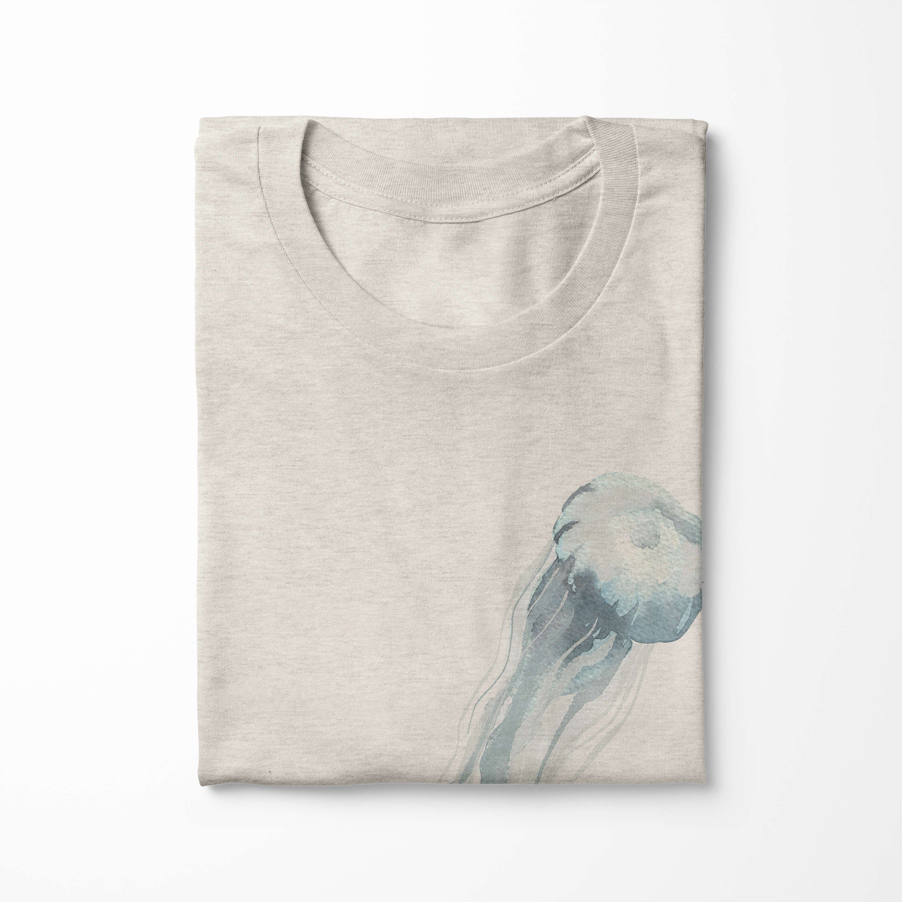 T-Shirt T-Shirt Herren (1-tlg) Bio-Baumwolle gekämmte Qualle 100% Art Shirt Wasserfarben Motiv Ökomode e Sinus Nachhaltig aus