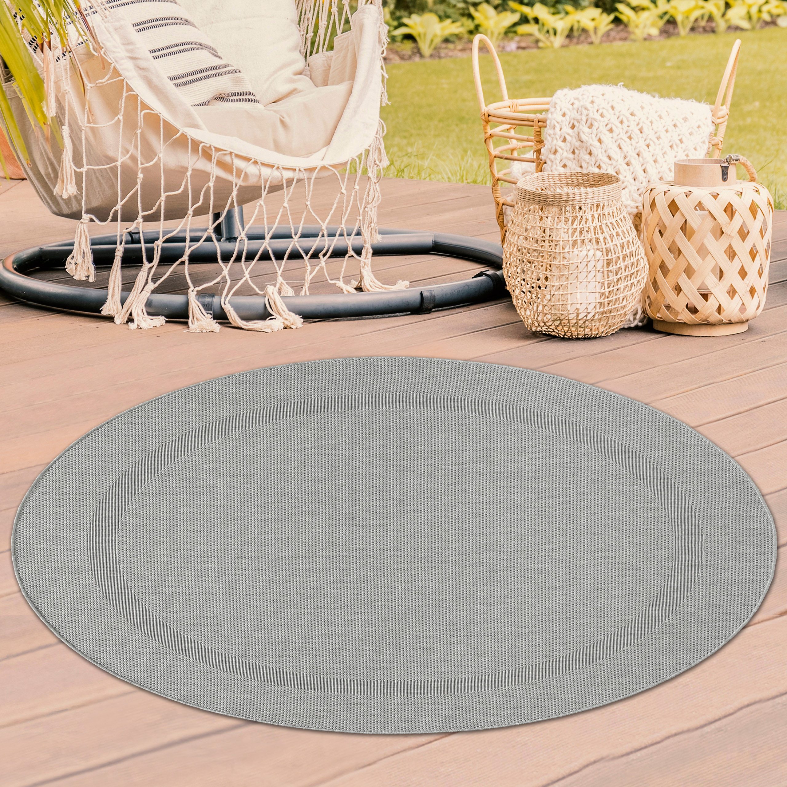 TeppichHome24 Outdoorteppich Sisalteppich indoor & outdoor mit Bordüre in grau, Rechteckig – Bild 2 von 5