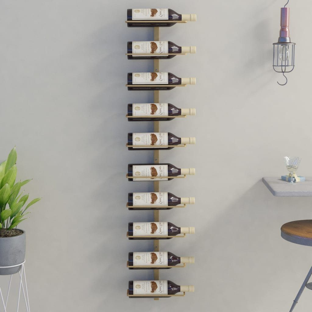 furnicato Weinregal Wand-für 10 Flaschen Golden Metall